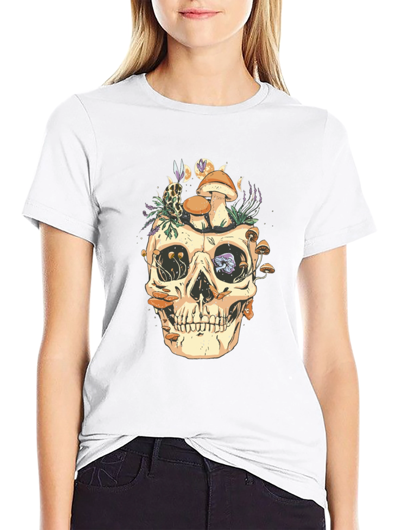 Black Skull & Mushroom Graphic Tee - Unique Design view 9