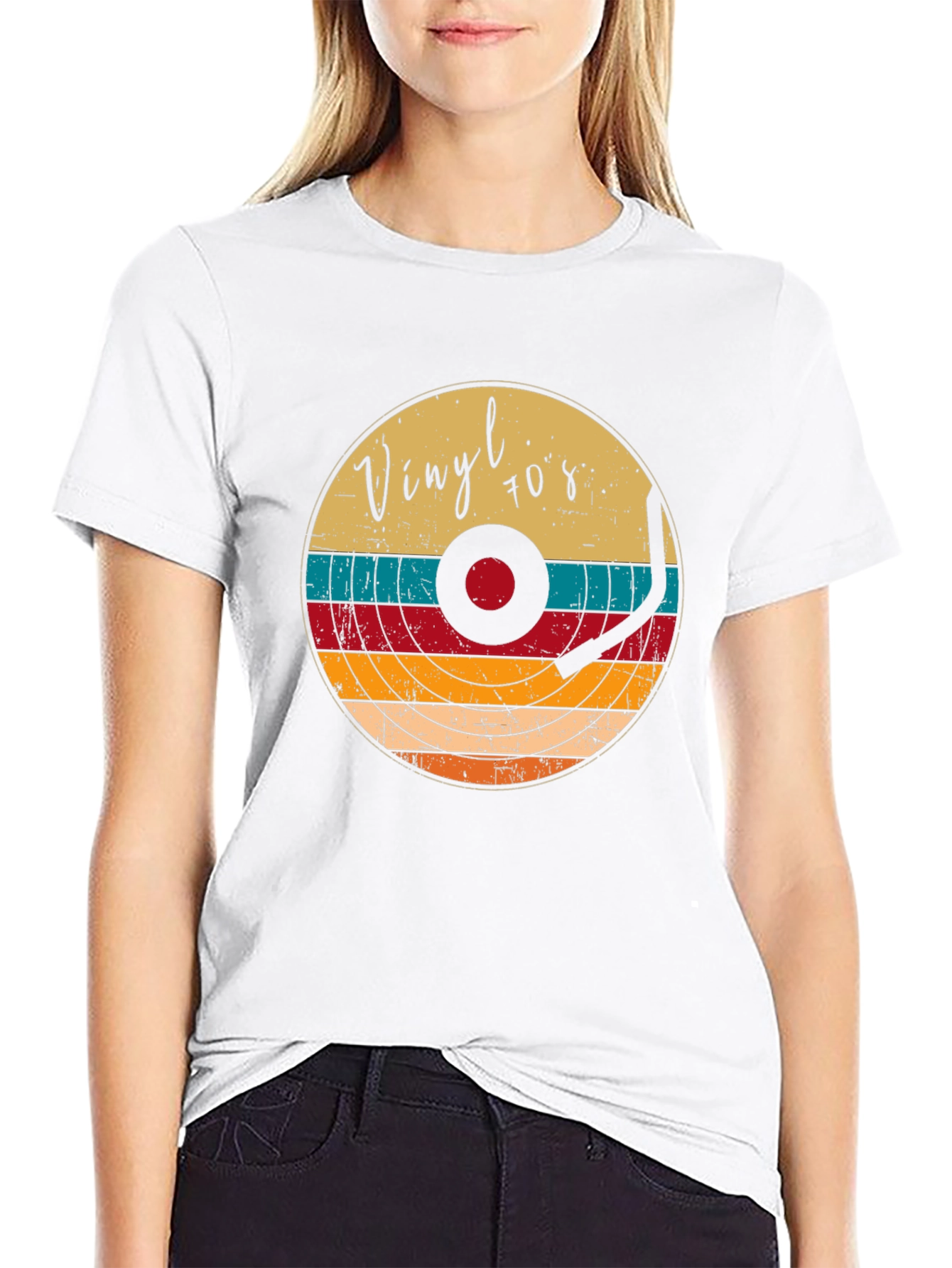Black Retro Vinyl Record 70s Style T-Shirt view 9