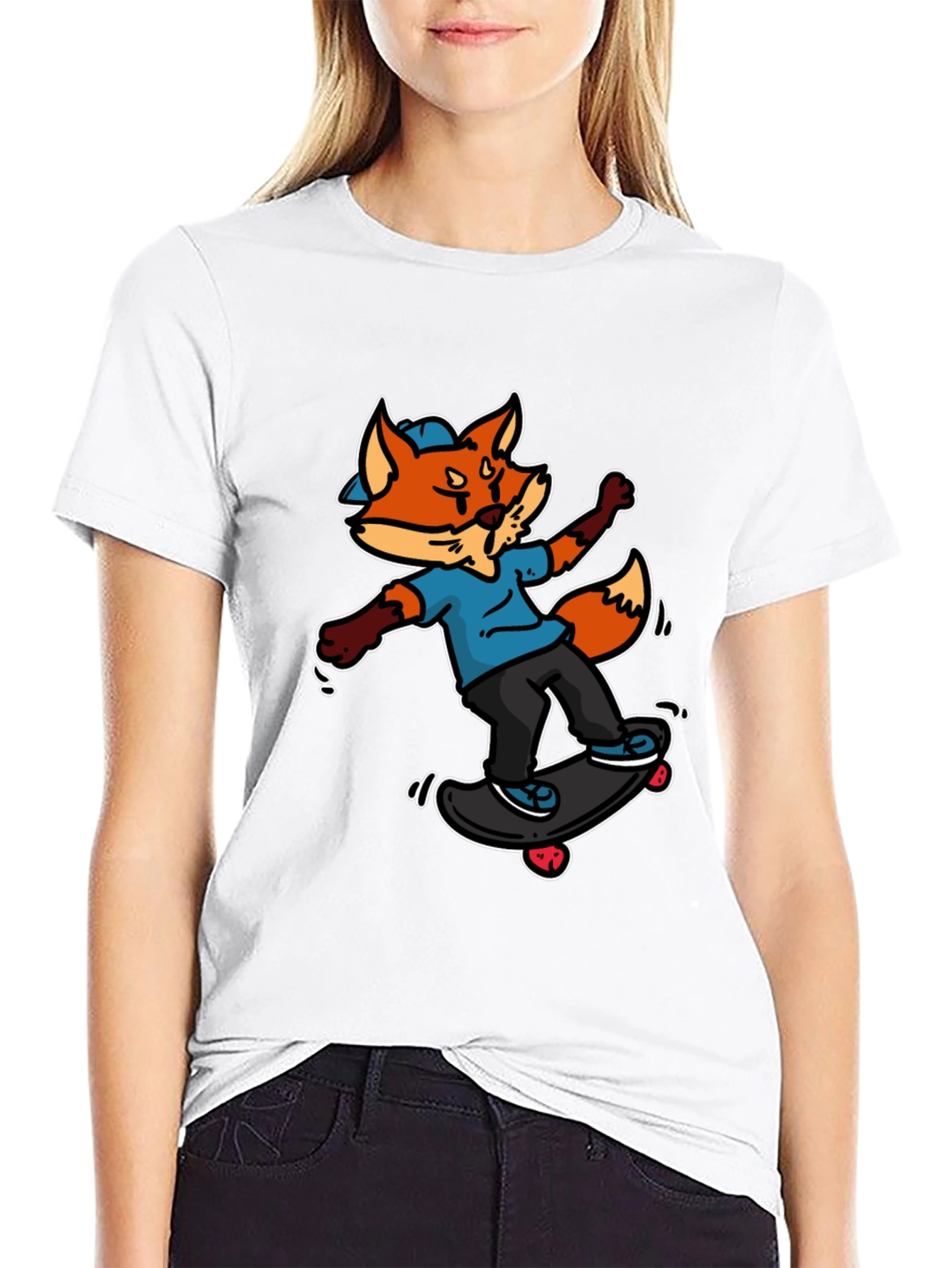 Black Skateboarding Fox Graphic Tee - Cool Cartoon Design view 9