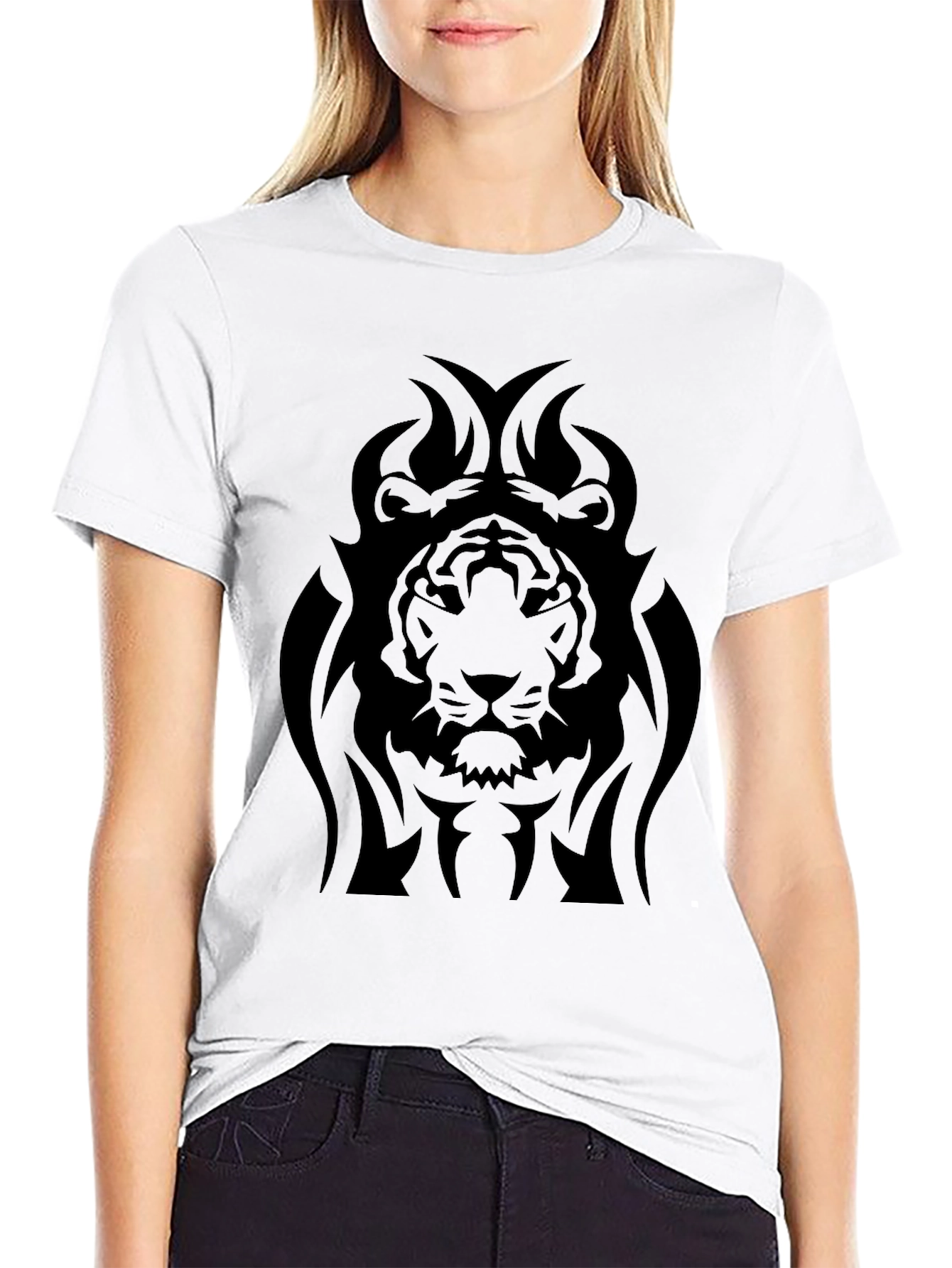 Black Lion Face Graphic Black T-Shirt view 9