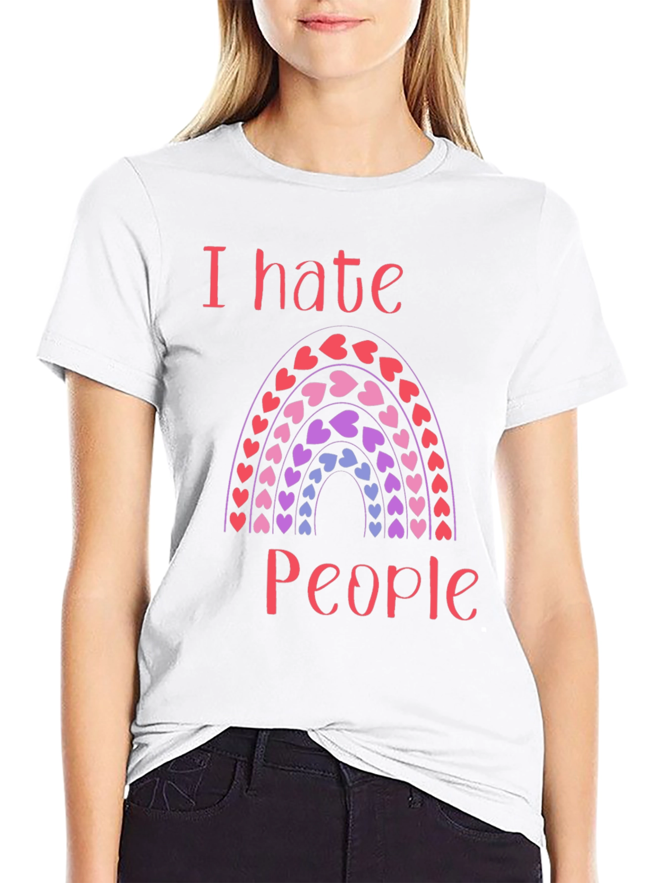 Black I Hate People Rainbow Heart T-Shirt view 9
