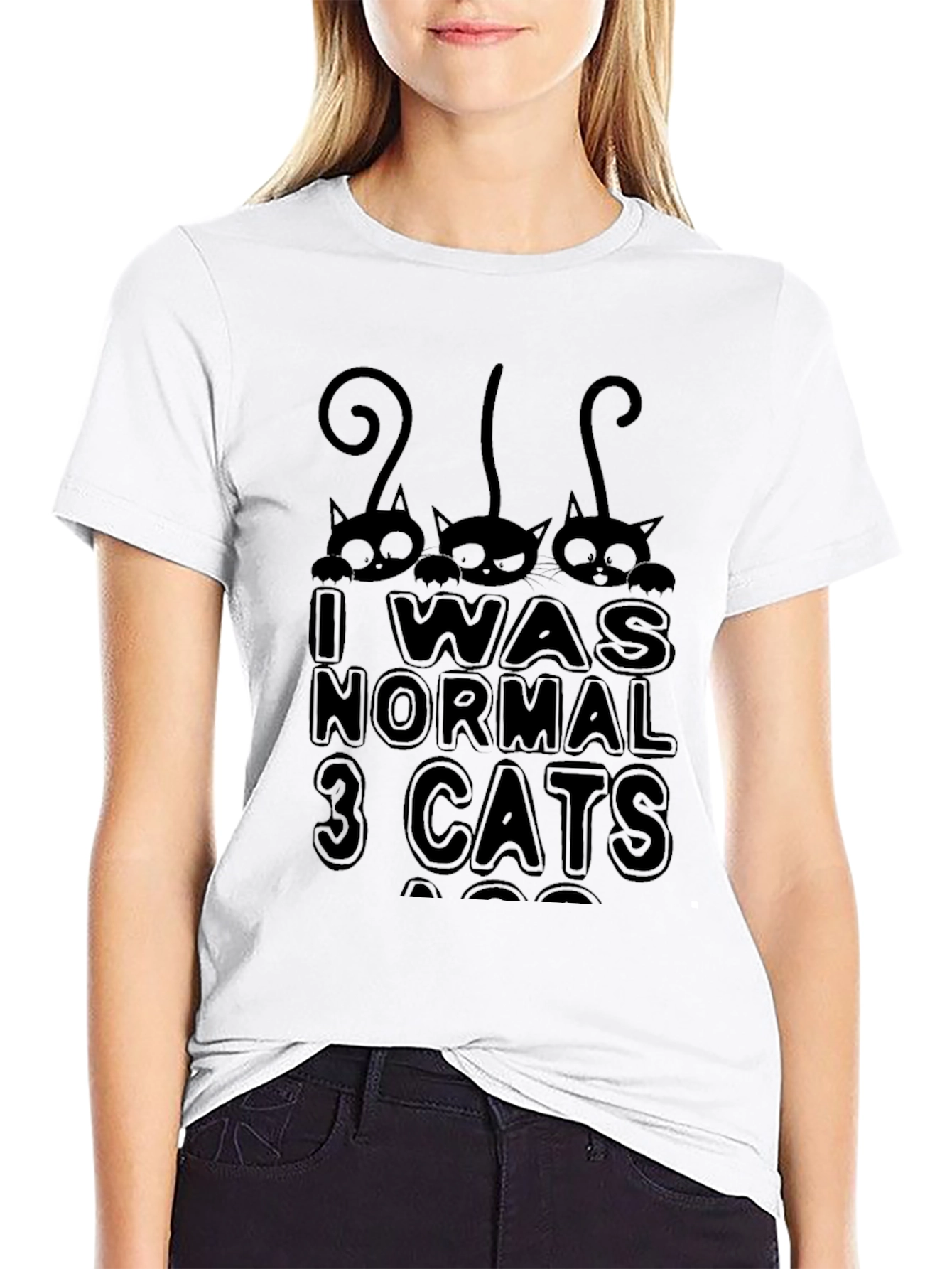 Black I Was Normal 3 Cats Ago Black T-Shirt view 9