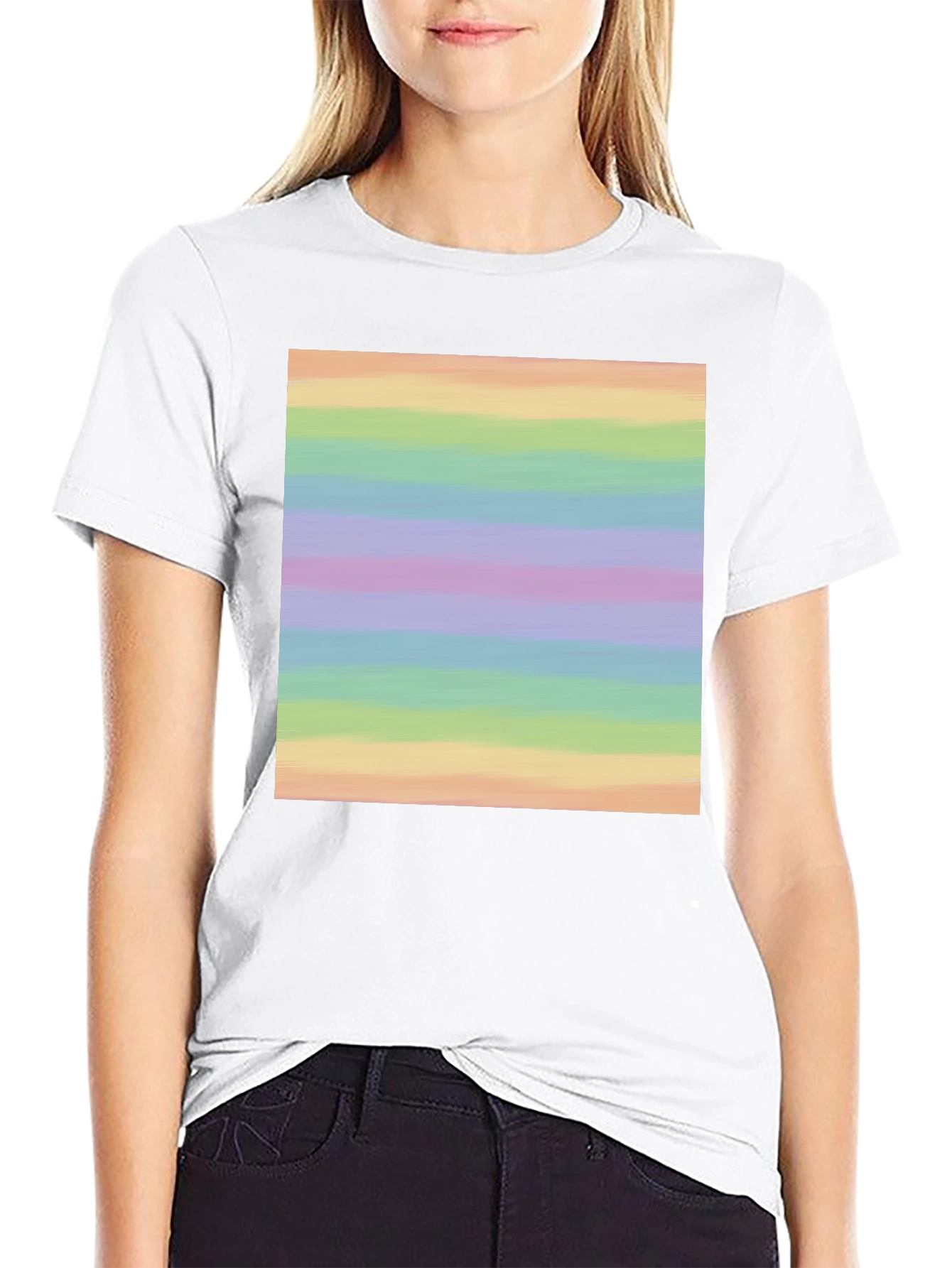 Black Rainbow Stripe Graphic Tee - Soft Cotton Blend view 9