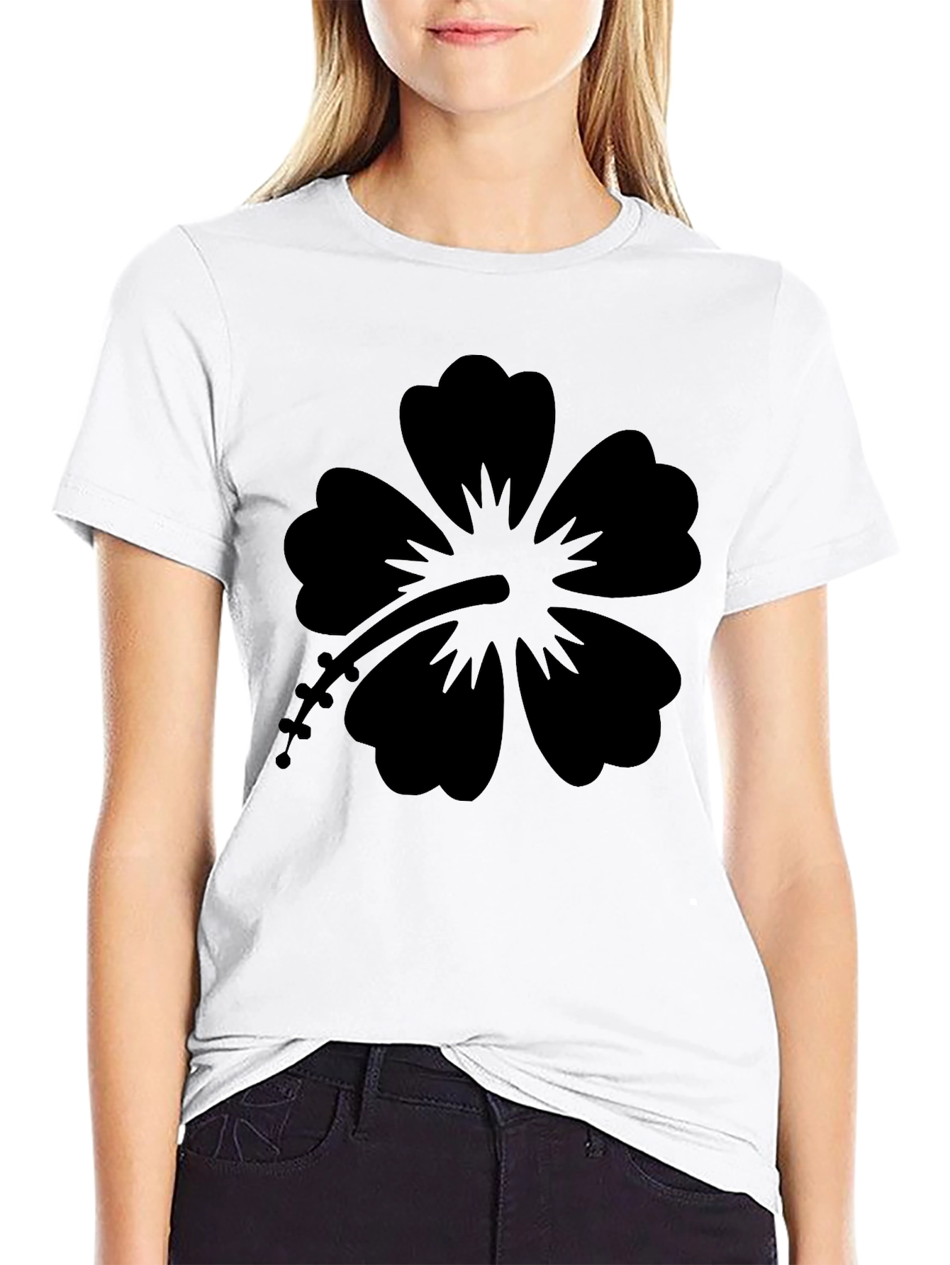 Black Black Hibiscus Graphic Tee - Casual Style view 9
