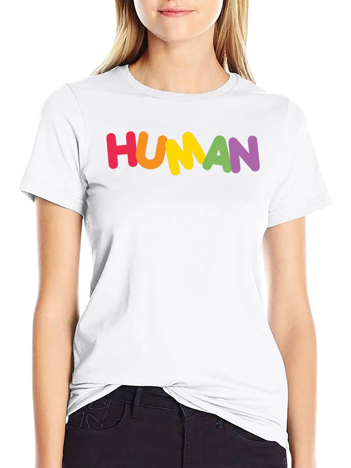 Black Rainbow HUMAN Graphic Tee - Black Cotton Blend Shirt view 9