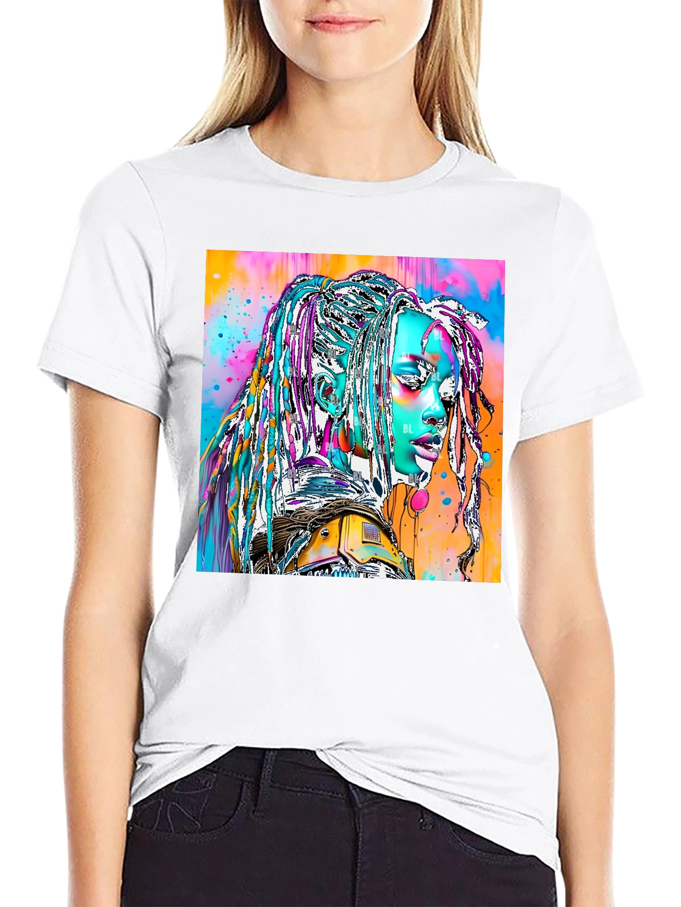Black Vibrant Futuristic Graphic Print Tee view 9
