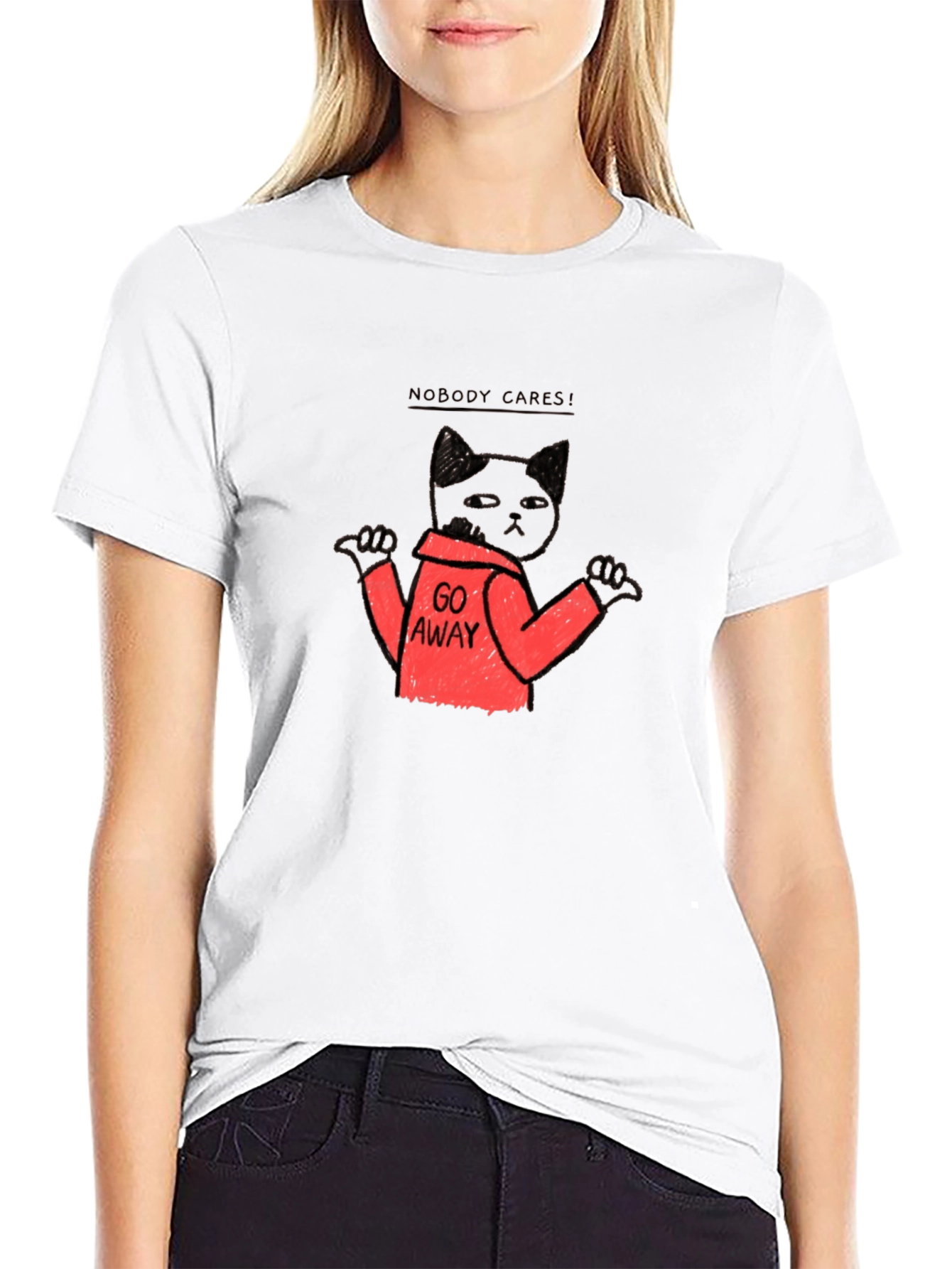 Black Funny Cat Graphic T-Shirt - Nobody Cares Go Away! view 9