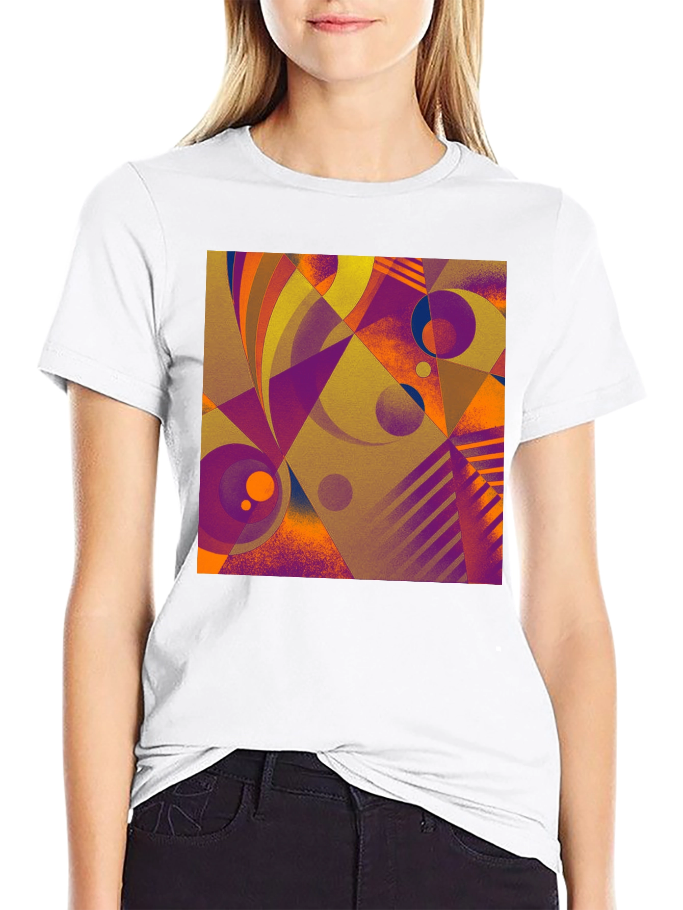Black Abstract Geometric Print T-Shirt view 9