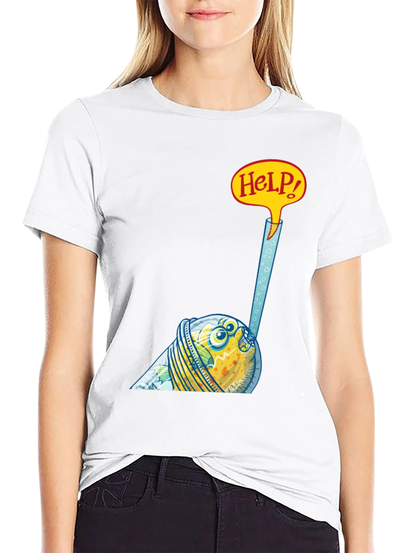 Black Funny Fish in a Glass T-Shirt - Help! view 9