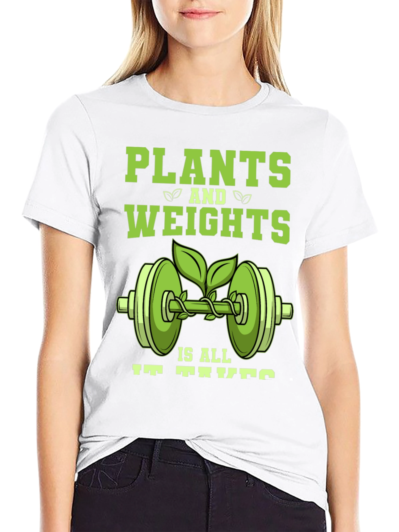 Black Plants and Weights T-Shirt - Vegan Fitness Apparel view 9