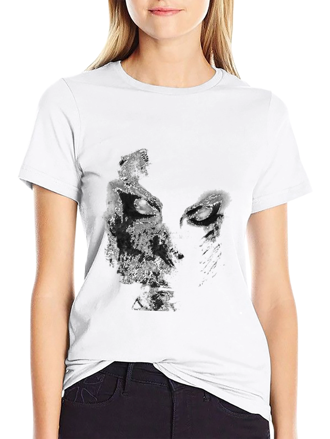 Black Abstract Face Graphic Black T-Shirt view 9