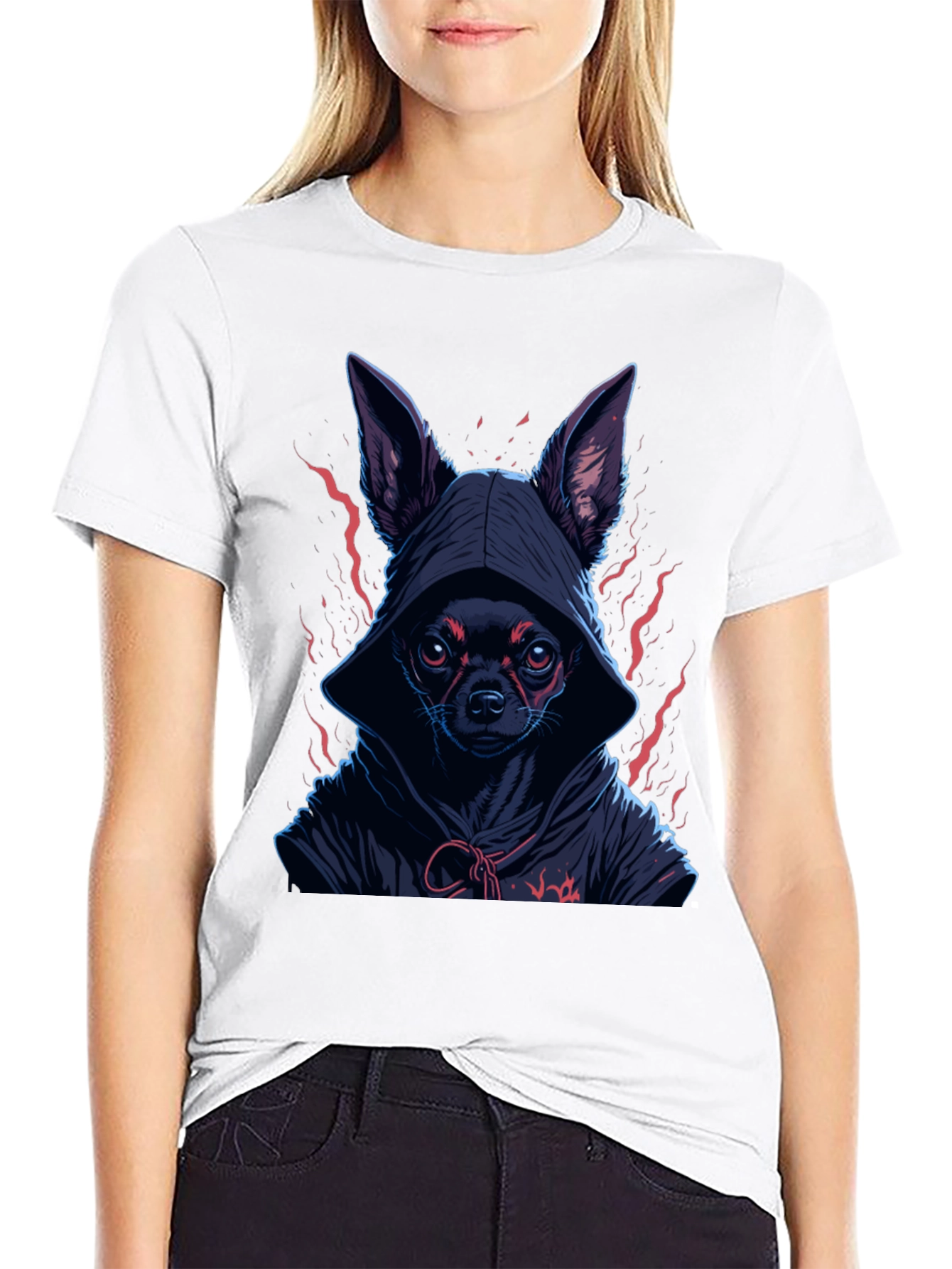 Black Hooded Chihuahua Graphic Tee view 9