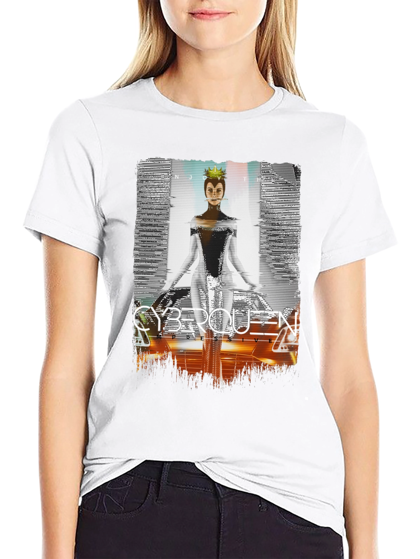 Black Cyberqueen Graphic T-Shirt - Modern Streetwear view 9