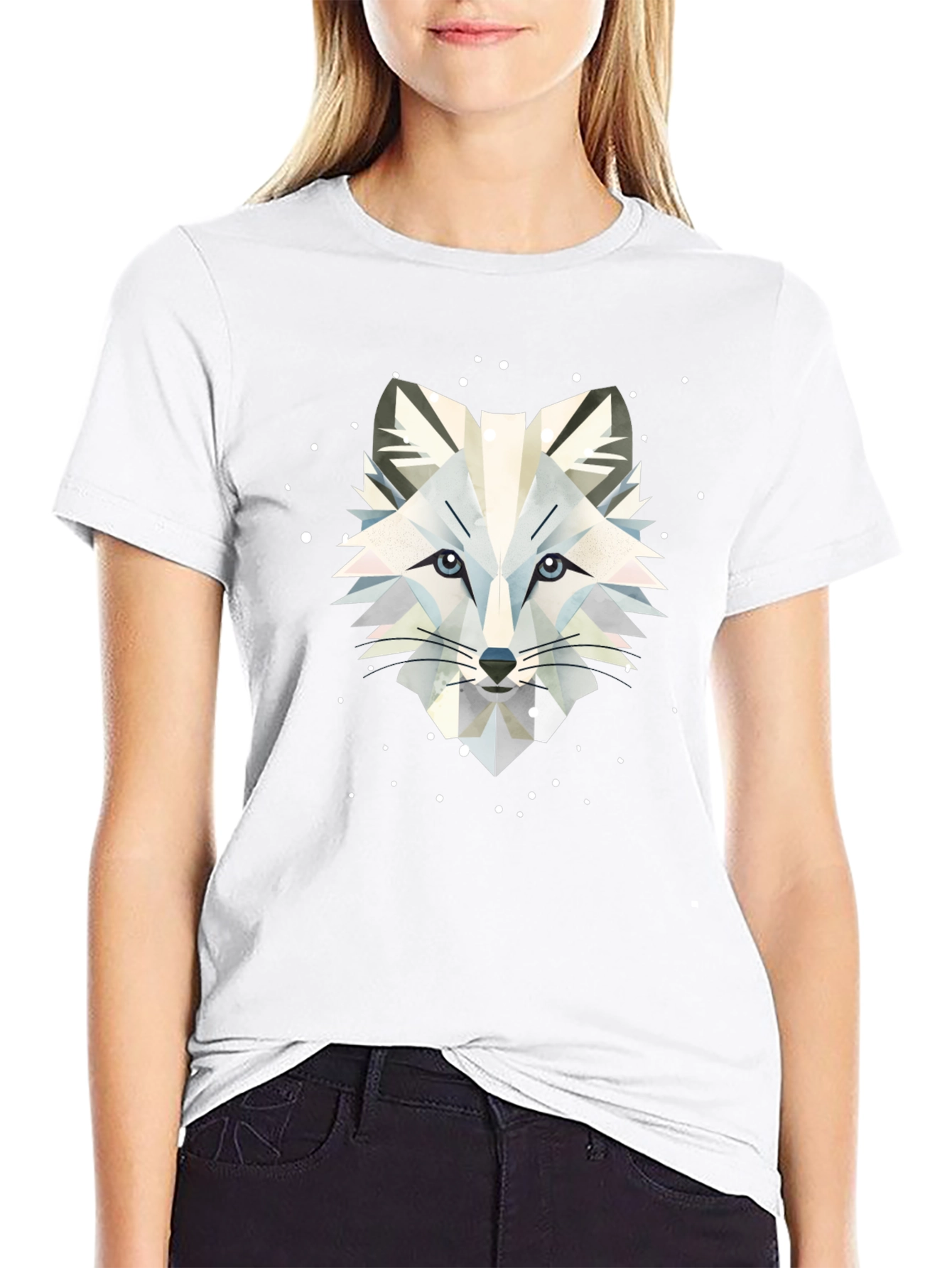 Black Geometric Arctic Fox Graphic Tee - Stylish Black T-Shirt view 9