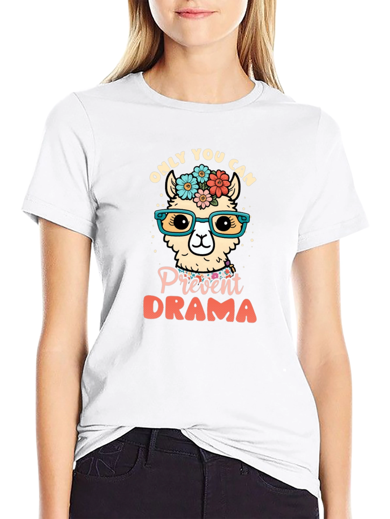 Black Only You Can Prevent Drama Llama Graphic Tee view 9