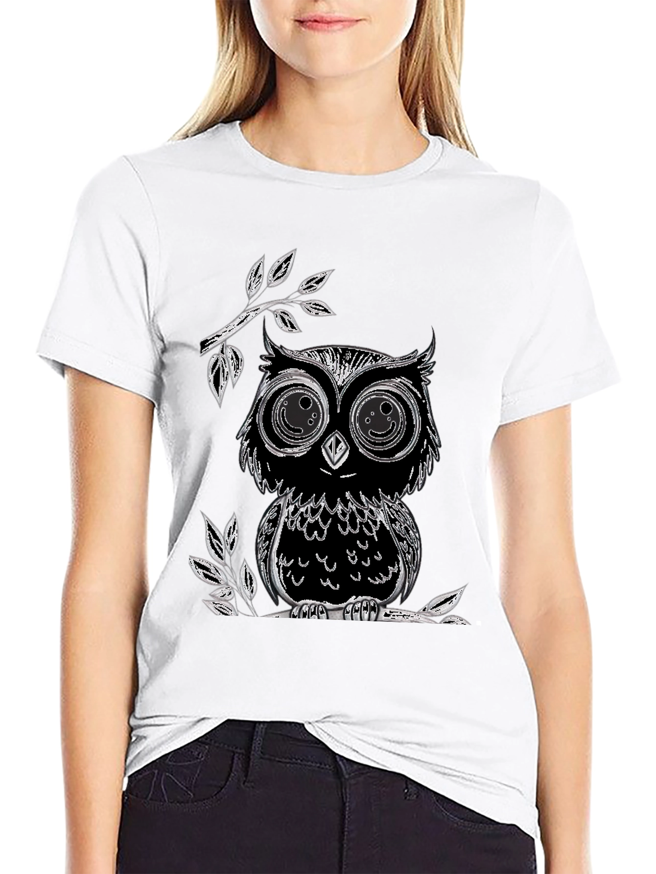 Black Owl Graphic T-Shirt - Soft Cotton Blend, Black view 9