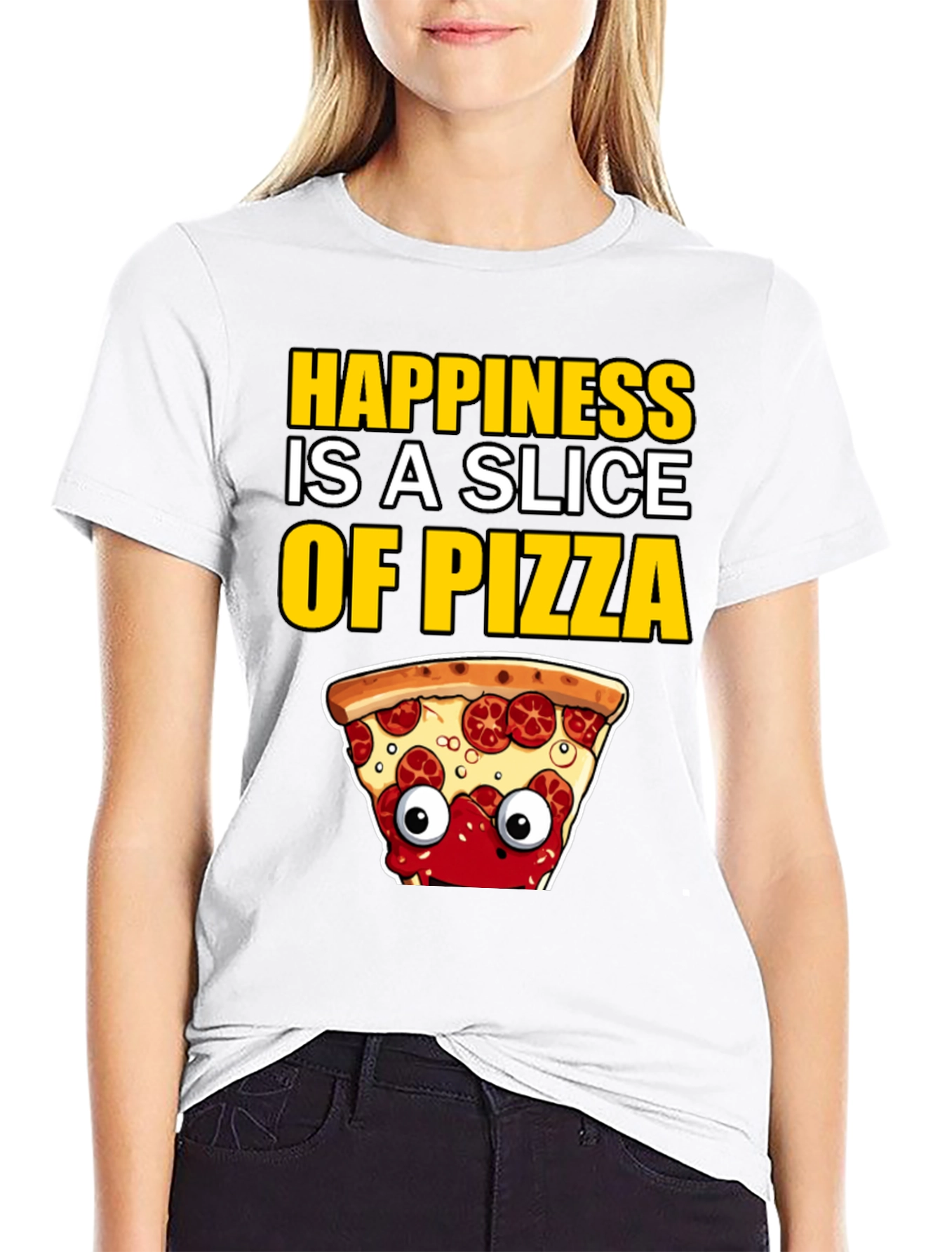 Black Happiness Pizza Slice T-Shirt view 9