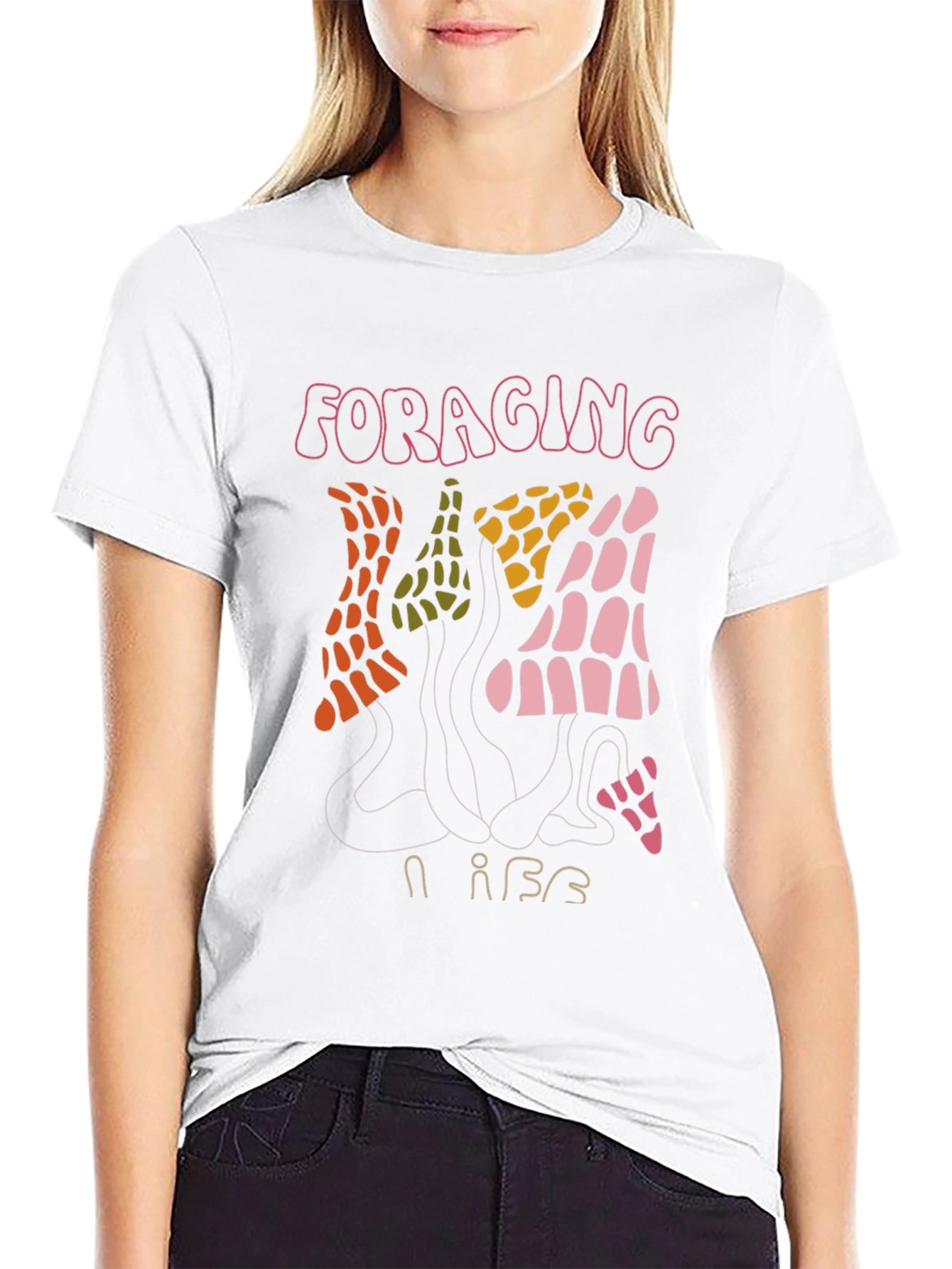 Black Foraging Vibes T-Shirt - Unique Mushroom Design view 9