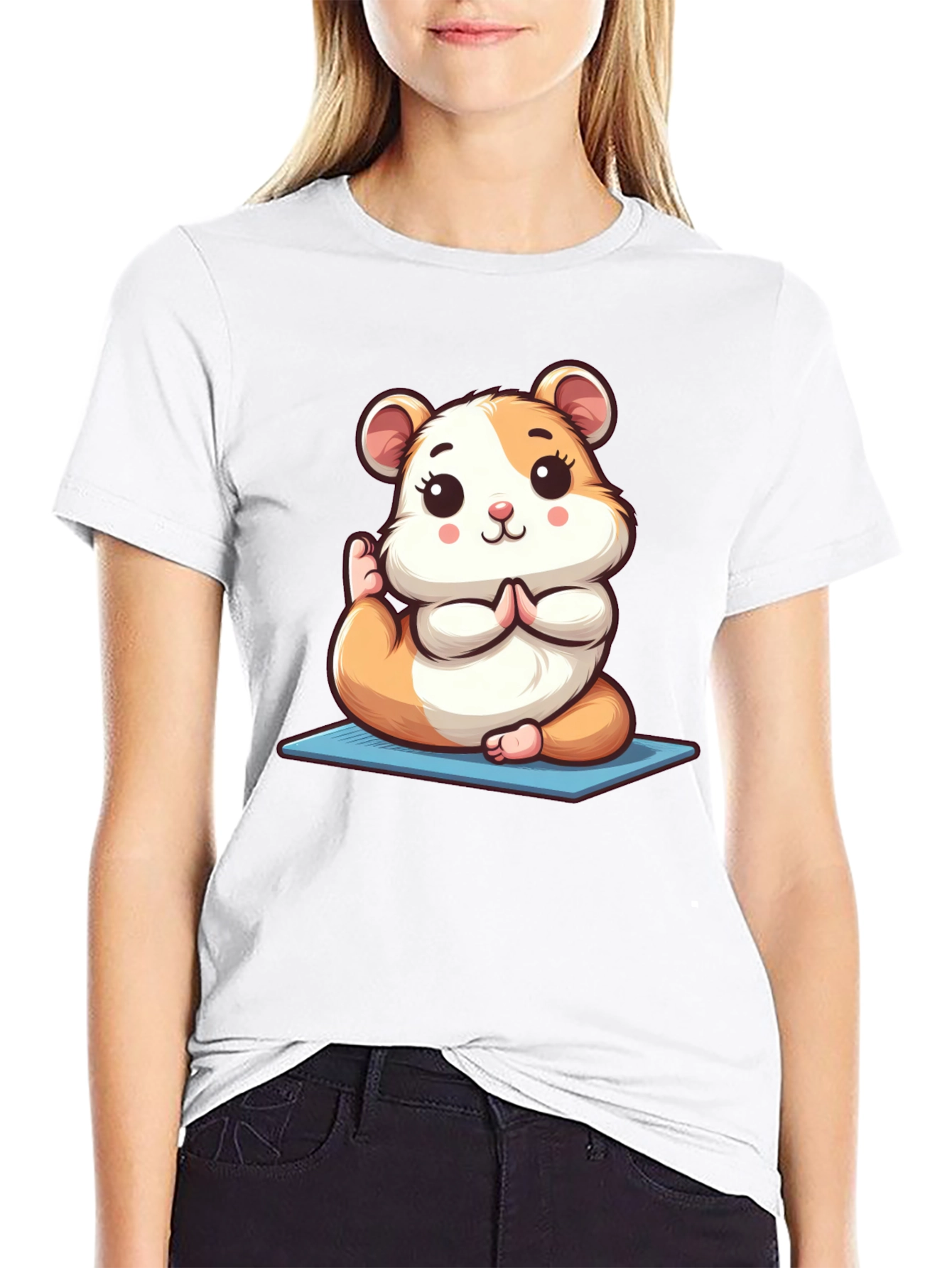 Black Yoga Hamster Tee - Meditating Rodent T-Shirt view 9