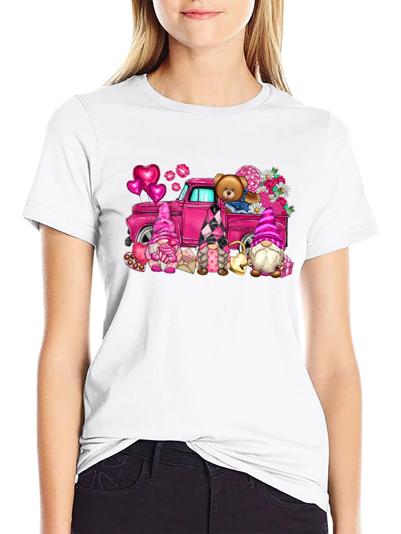 Black Valentine's Day Gnomes Truck T-Shirt view 9