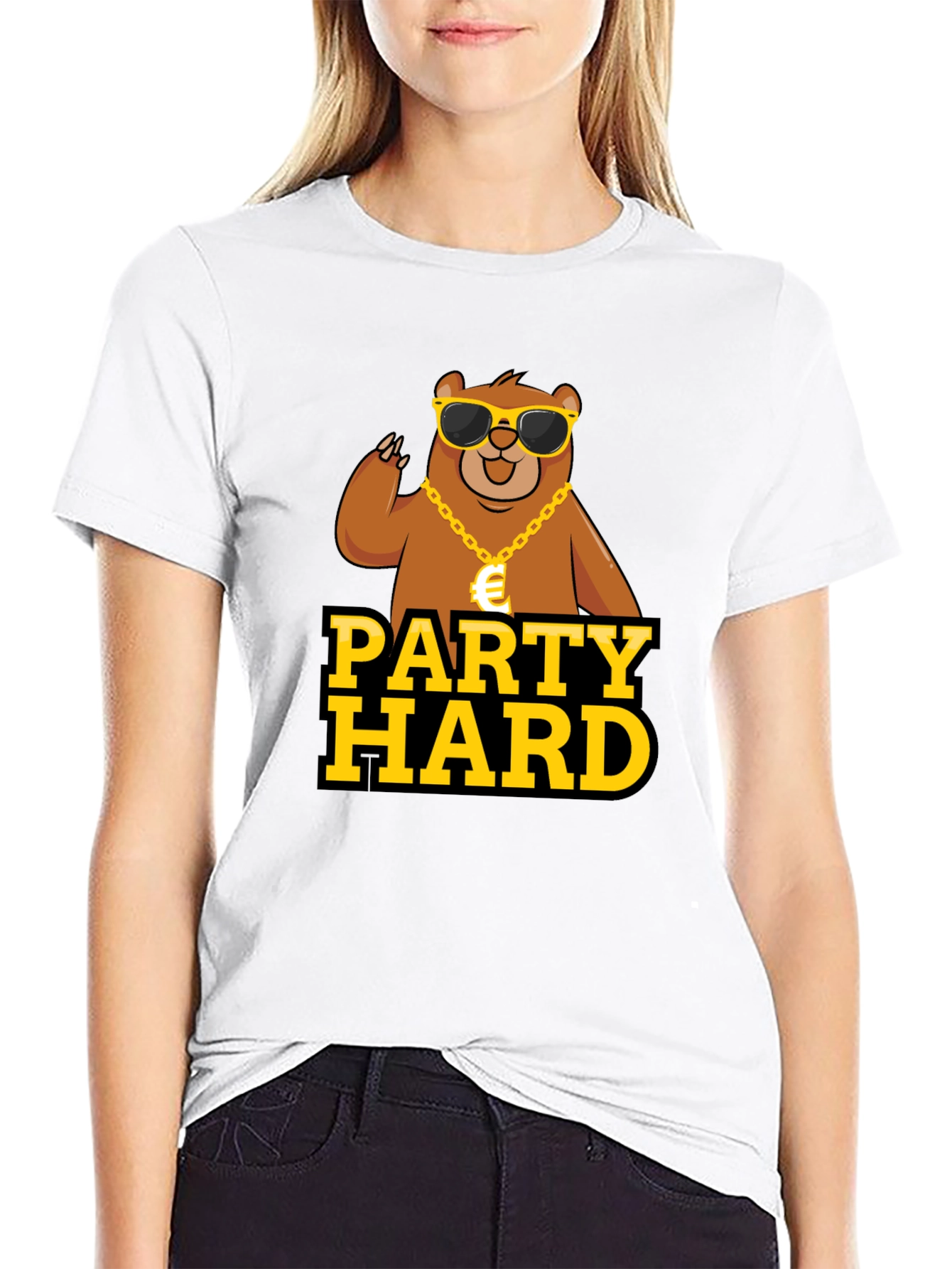 Black Party Hard Bear Graphic Tee - Black Cotton T-Shirt view 9