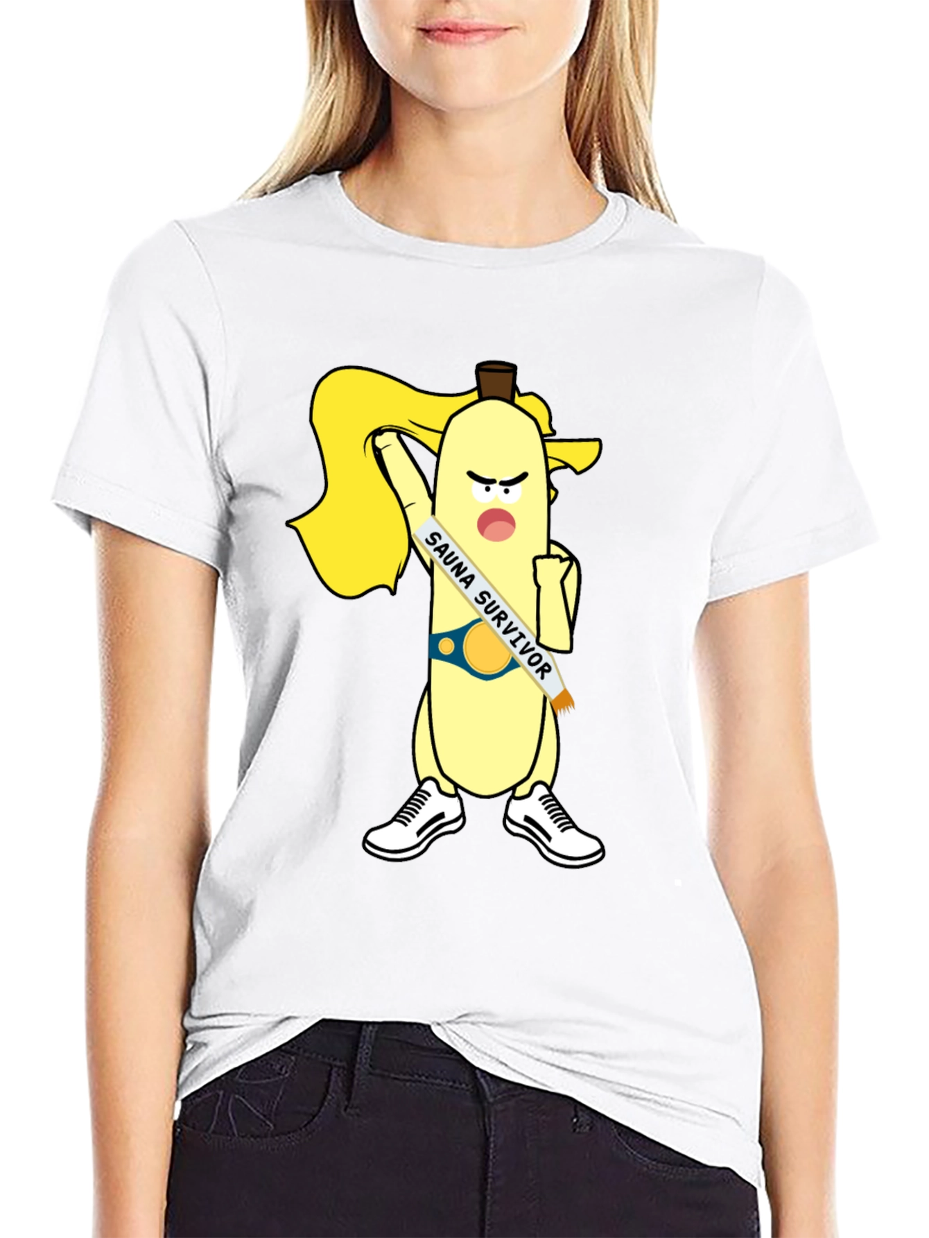 Black Sauna Survivor Banana Cartoon Tee view 9