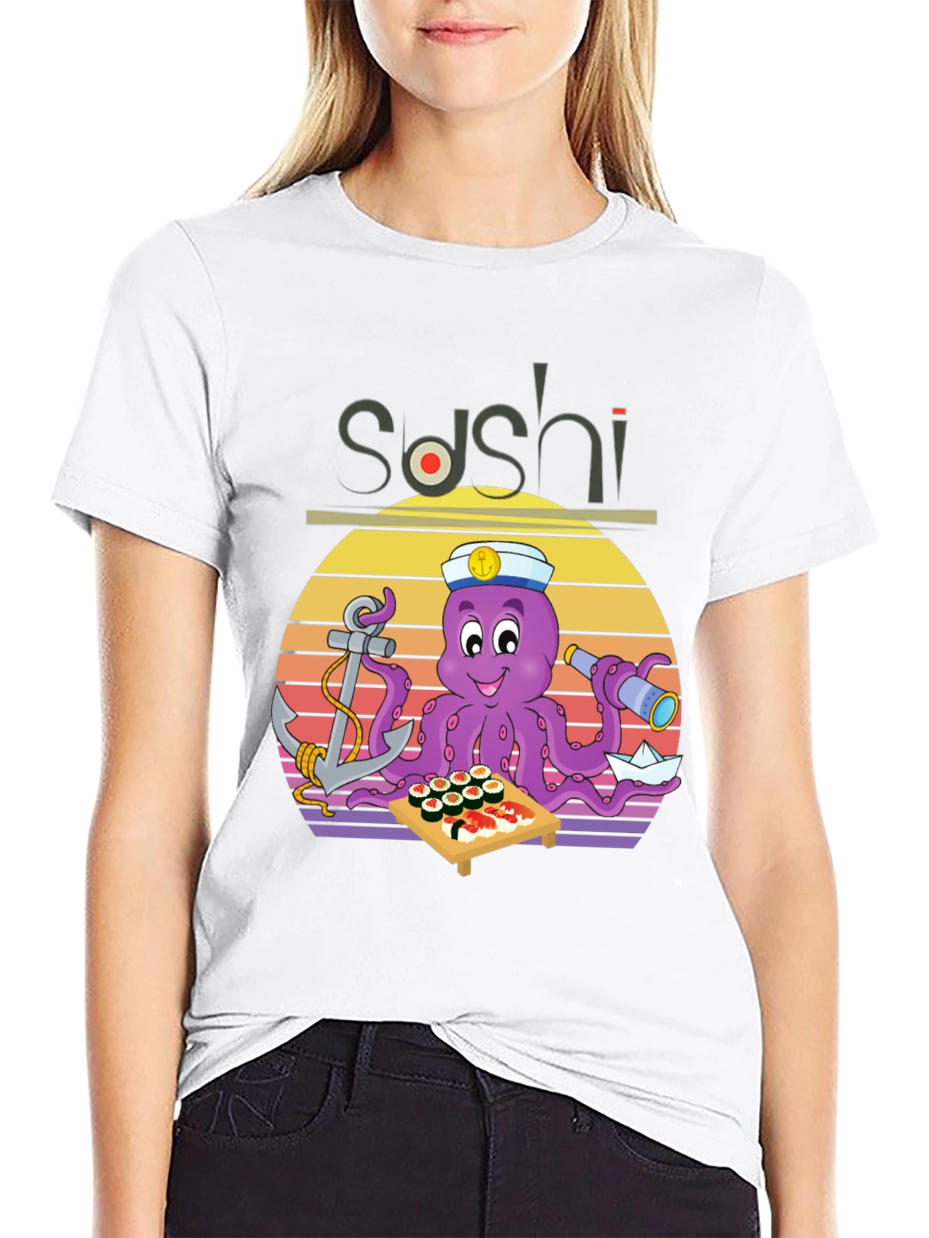Black Sushi Octopus Graphic T-Shirt - Fun Nautical Design view 9