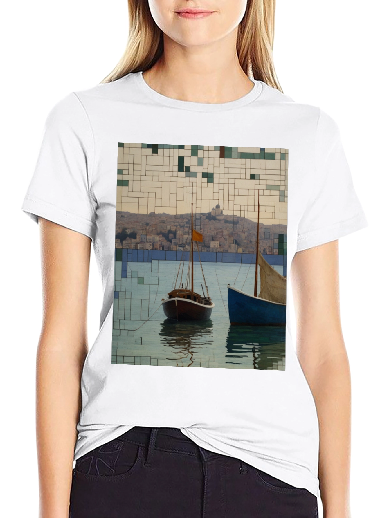 Black Abstract Sailboats T-Shirt view 9