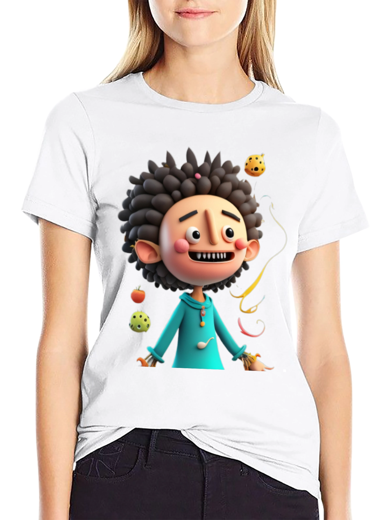 Black Fun Cartoon Character Black T-Shirt view 9