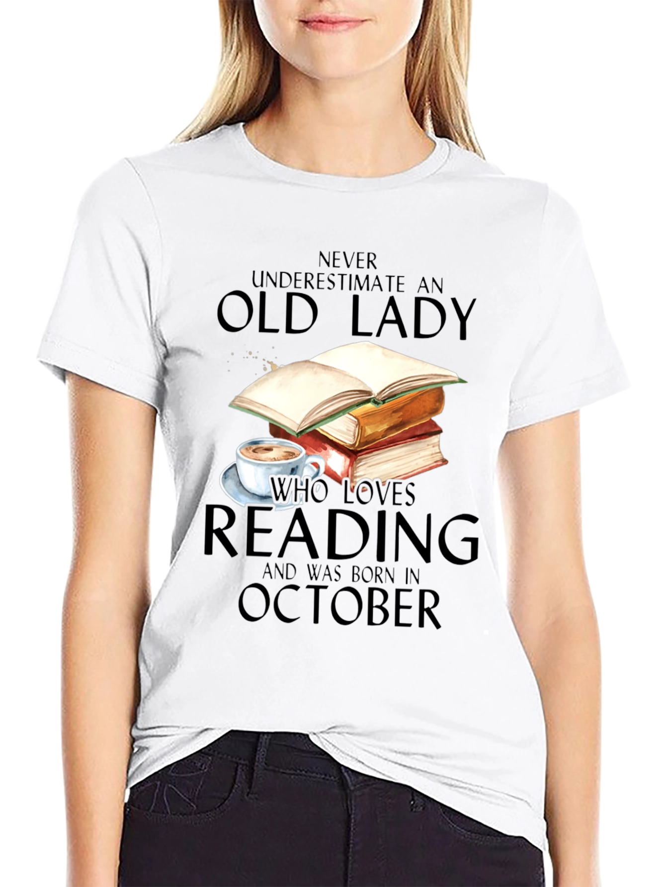 Black Old Lady Who Loves Reading October Birthday T-Shirt view 9