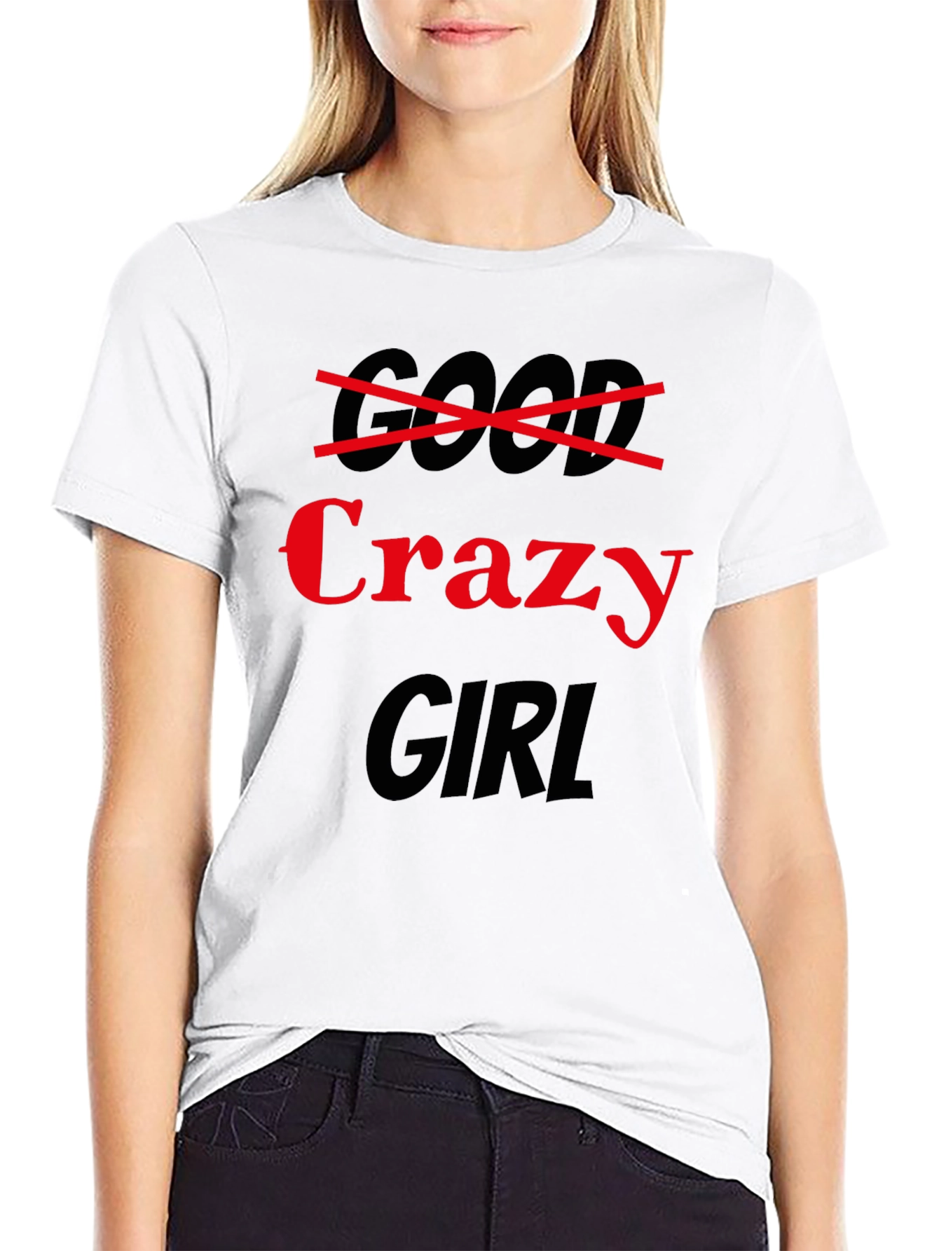 Black Crazy Girl Graphic Tee - Black Crew Neck view 9