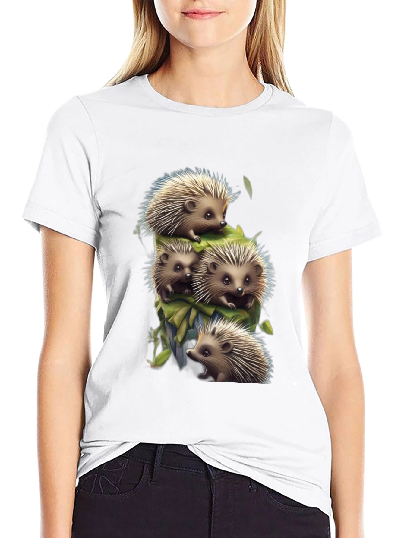 Black Cute Hedgehog Stack Graphic Tee - Black view 9