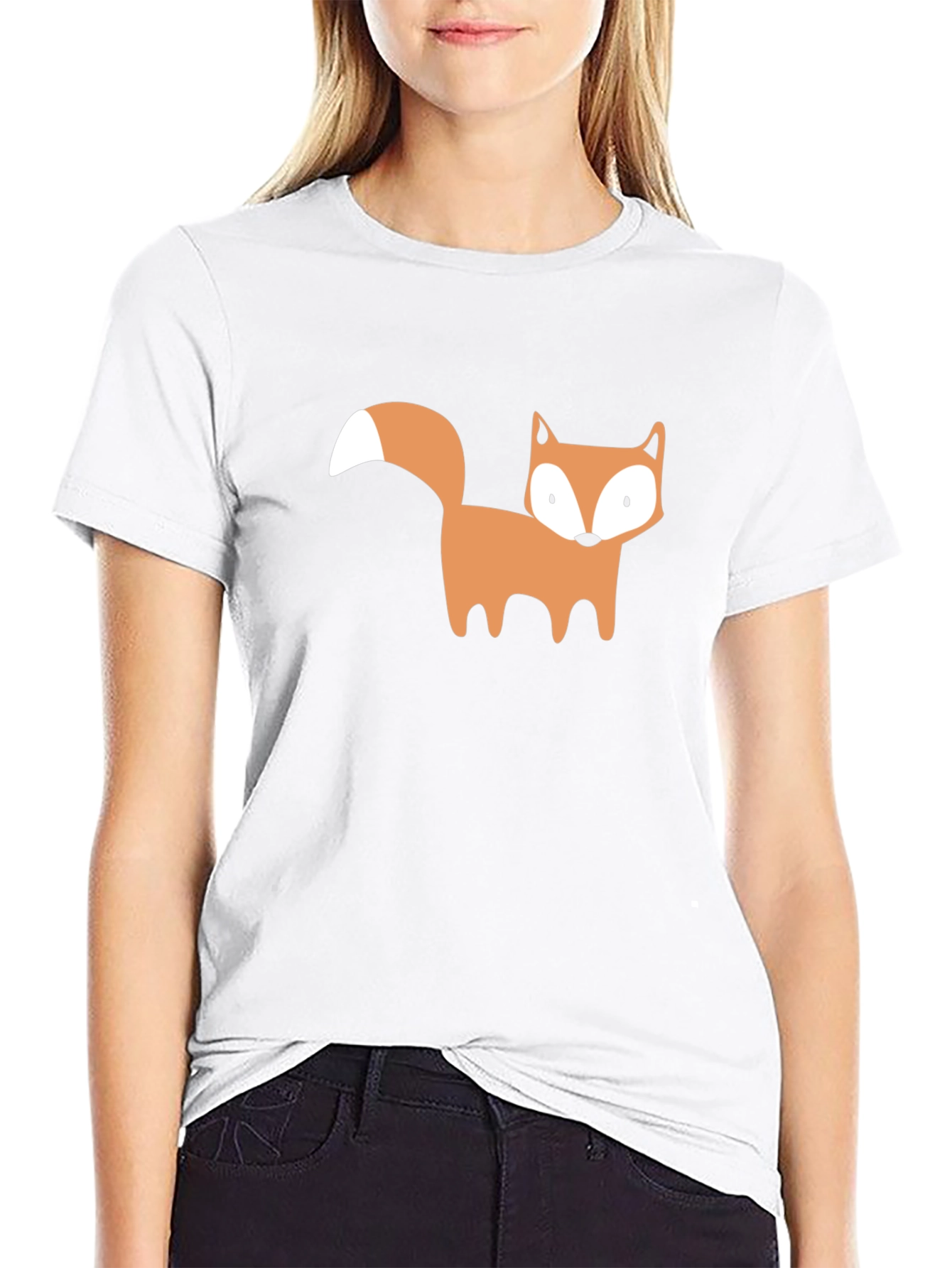 Black Cute Fox Graphic Black T-Shirt view 9
