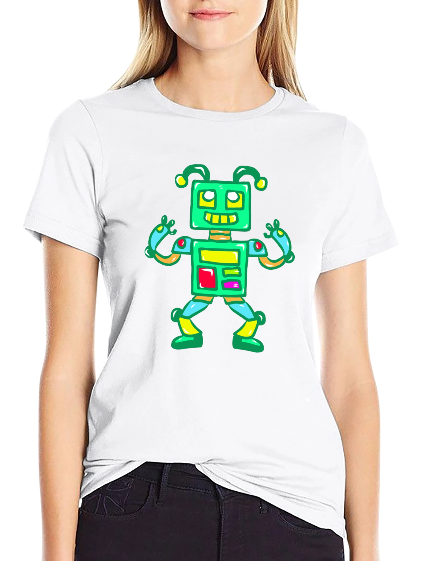 Black Fun Robot Graphic Tee - Black Cotton Casual Shirt view 9