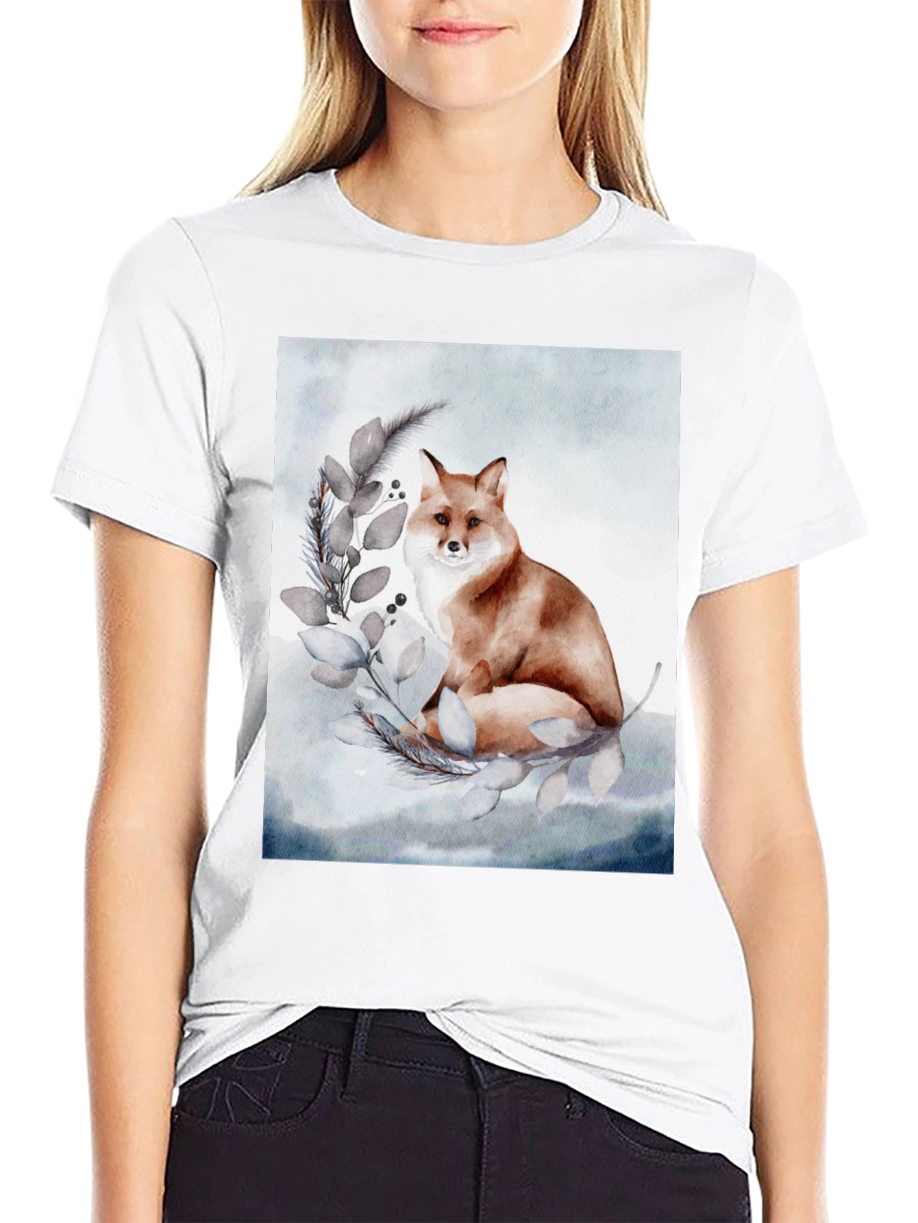 Black Watercolor Fox T-Shirt view 9