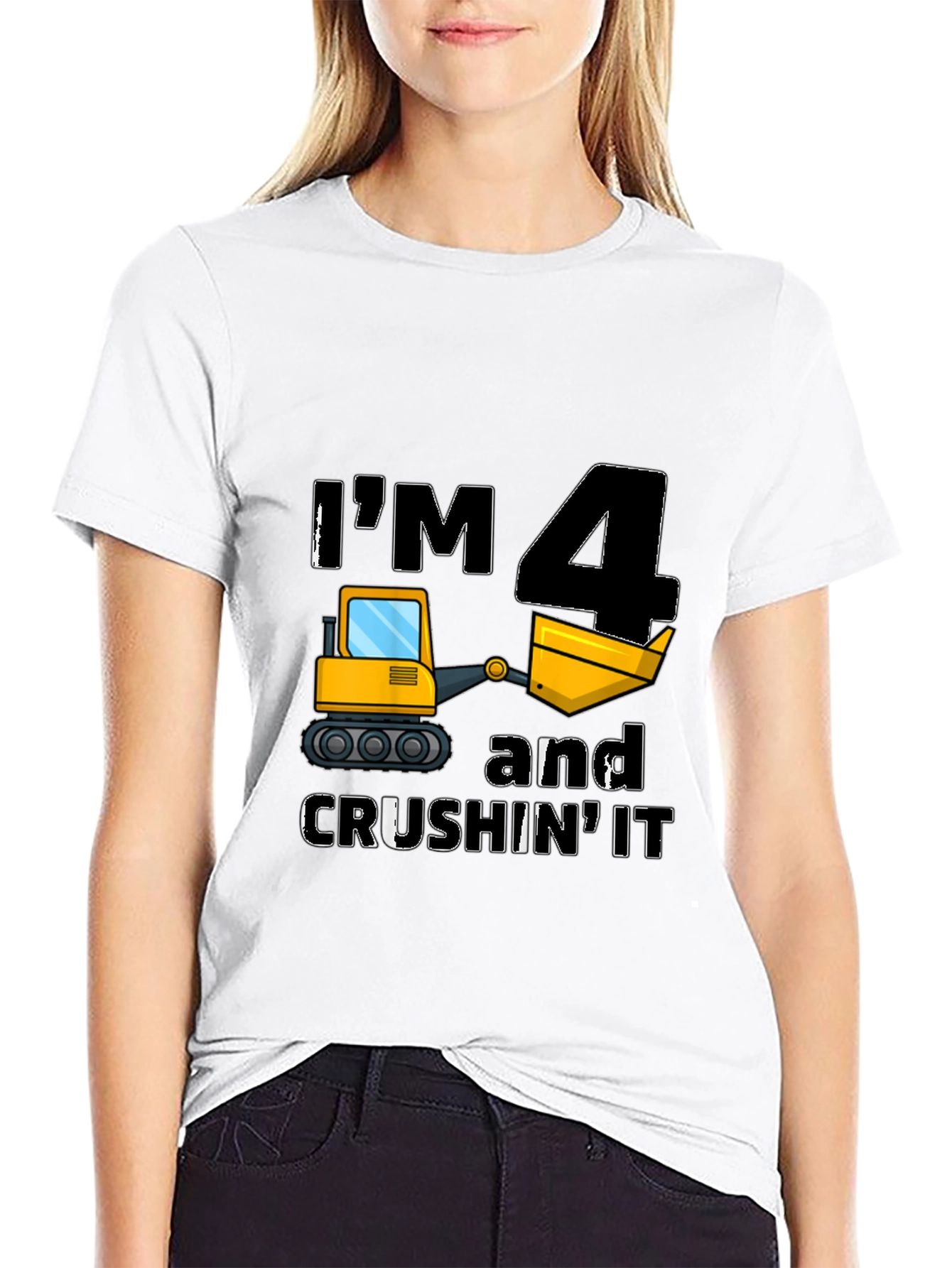Black I'm 4 and Crushin' It Kids Birthday T-Shirt view 9