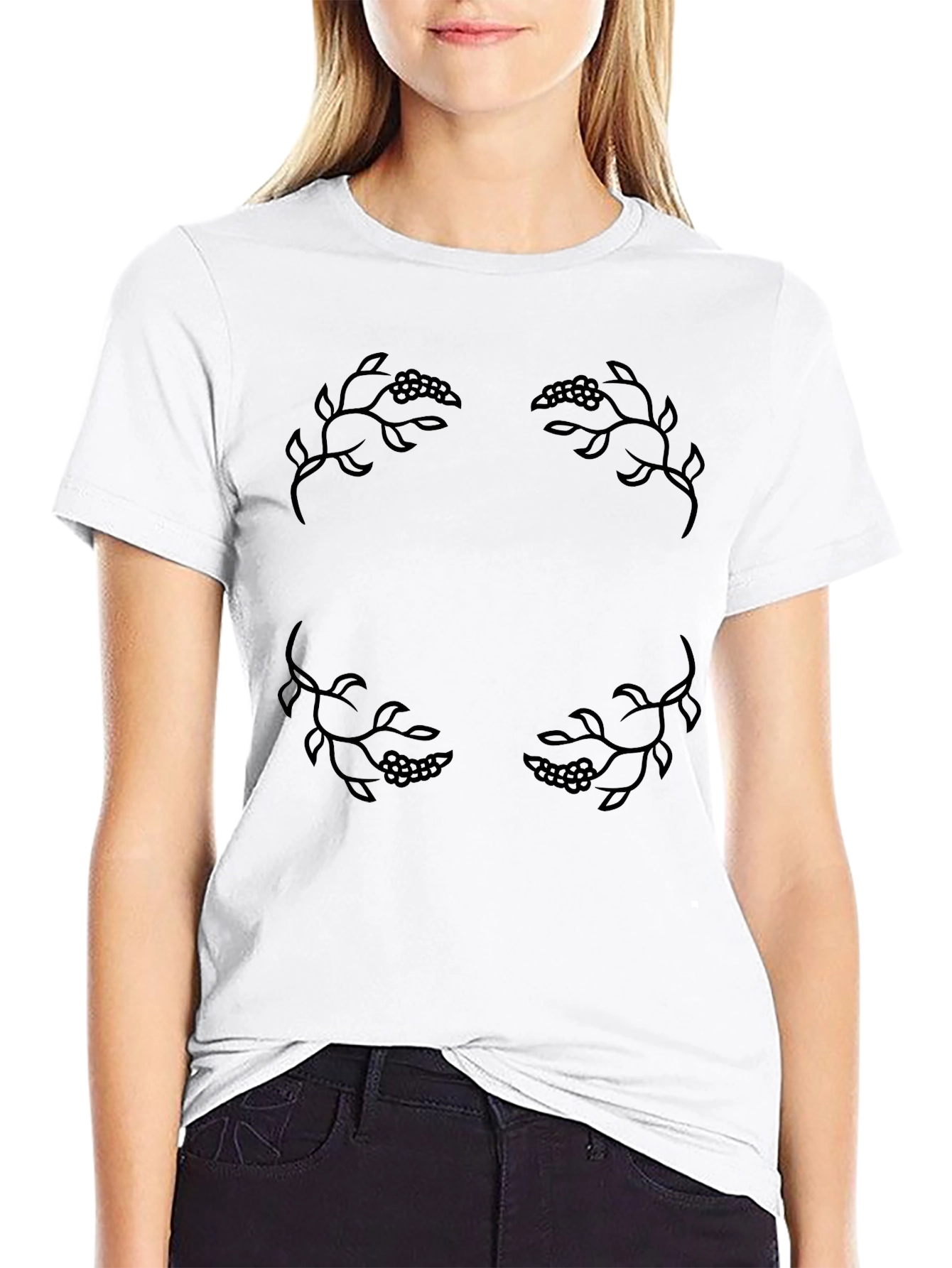 Black Black Tee with Floral Berry Accents view 9