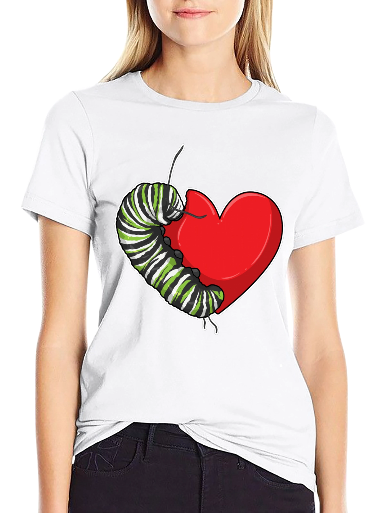 Black Caterpillar Heart Graphic T-Shirt - Soft Cotton view 9