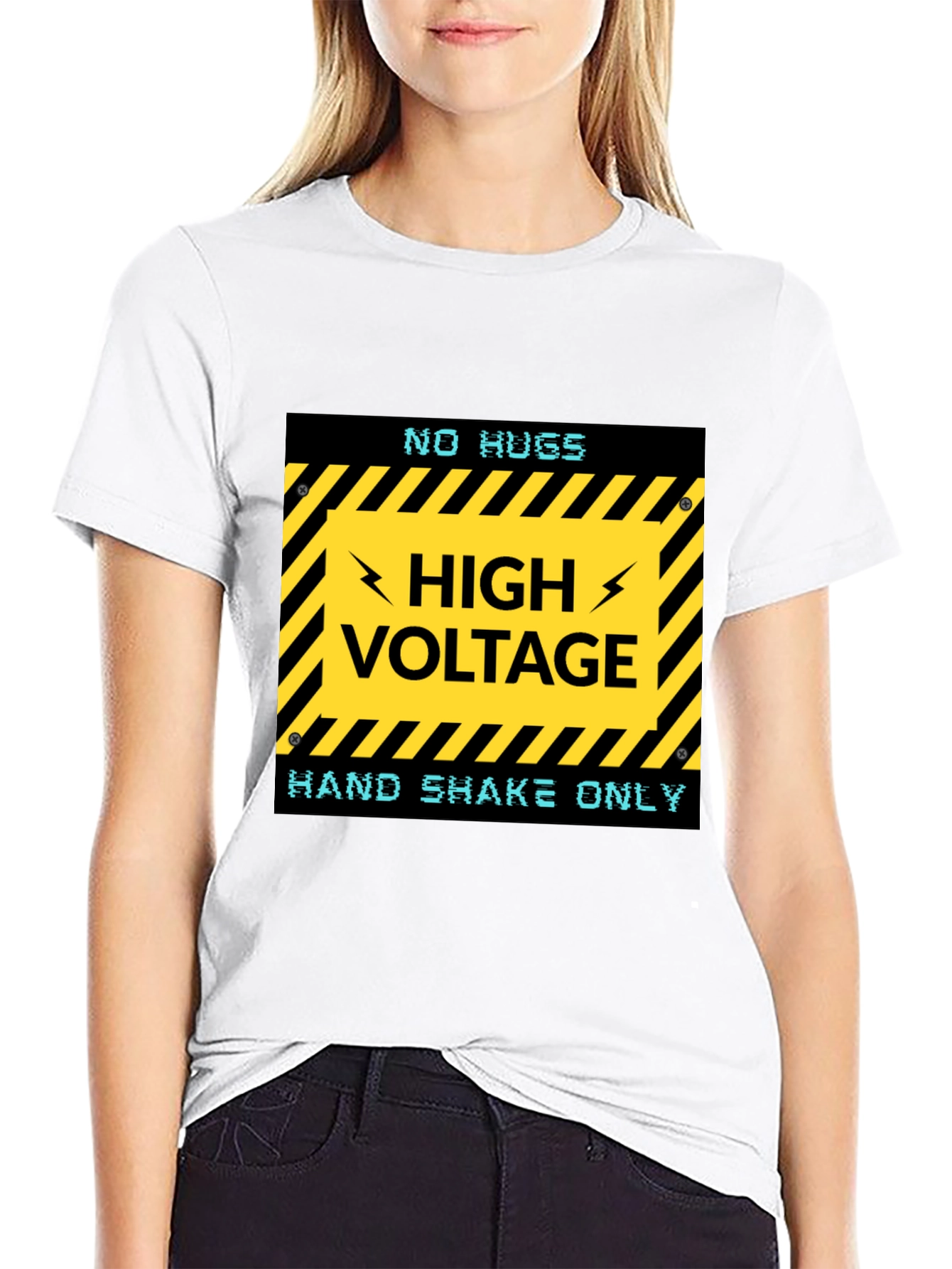 Black High Voltage Humor Tee - No Hugs, Handshakes Only! view 9