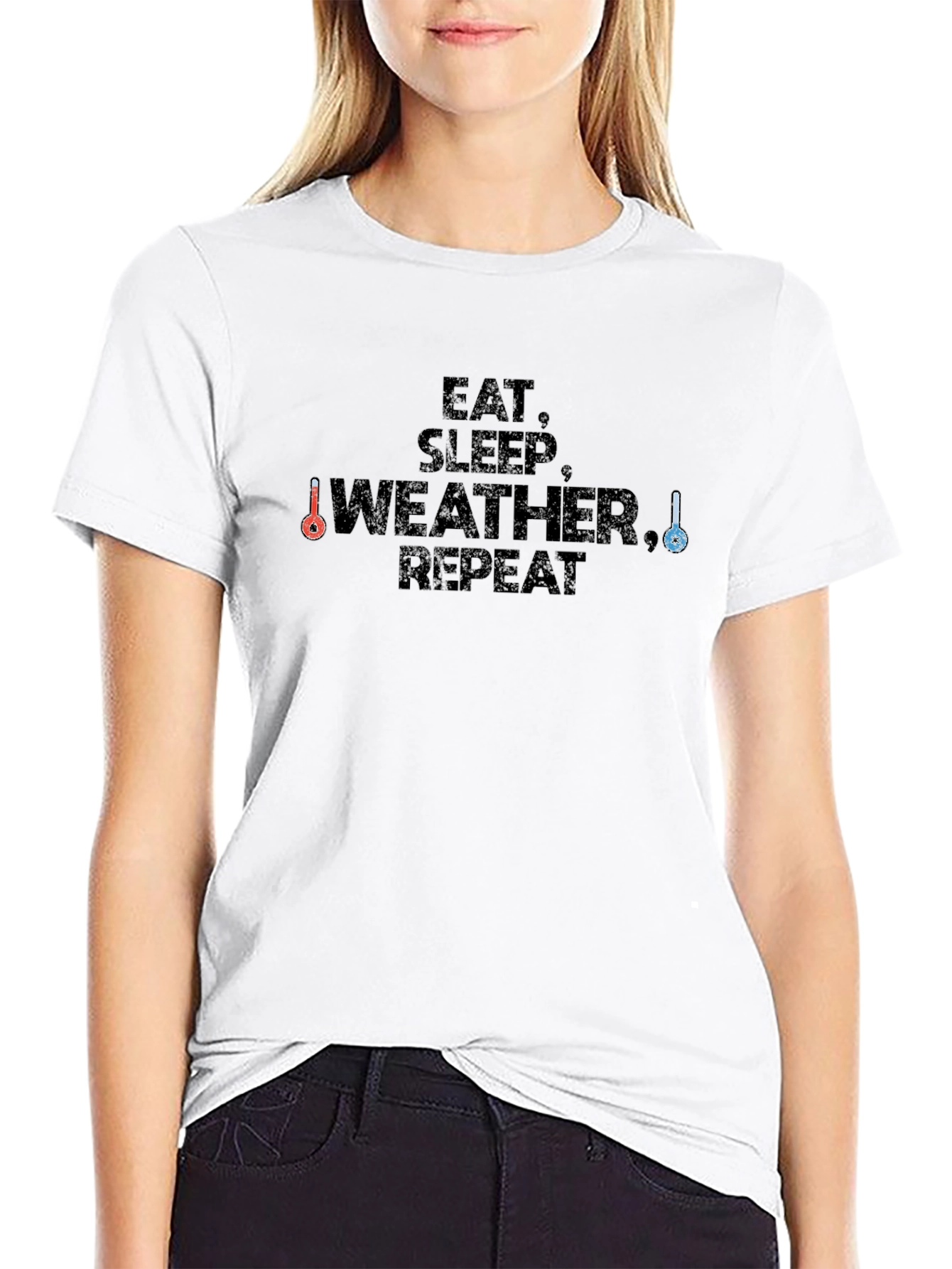 Black Eat, Sleep, Weather, Repeat Black T-Shirt view 9
