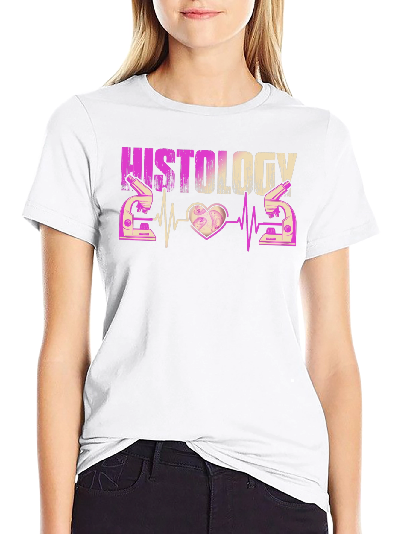 Black Histology Heartbeat Microscope T-Shirt view 9