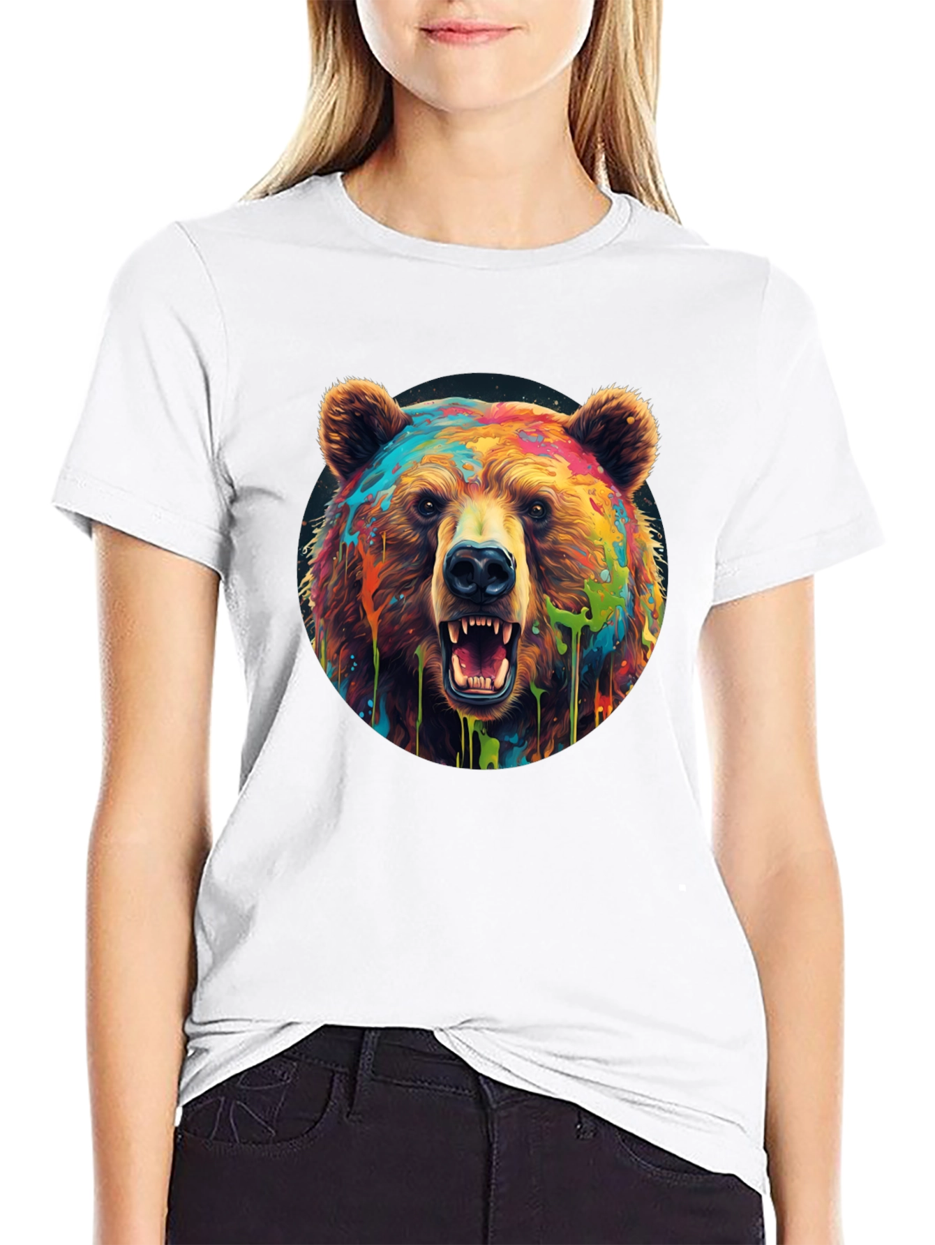 Black Colorful Bear Graphic T-Shirt - Men's Black Tee view 9