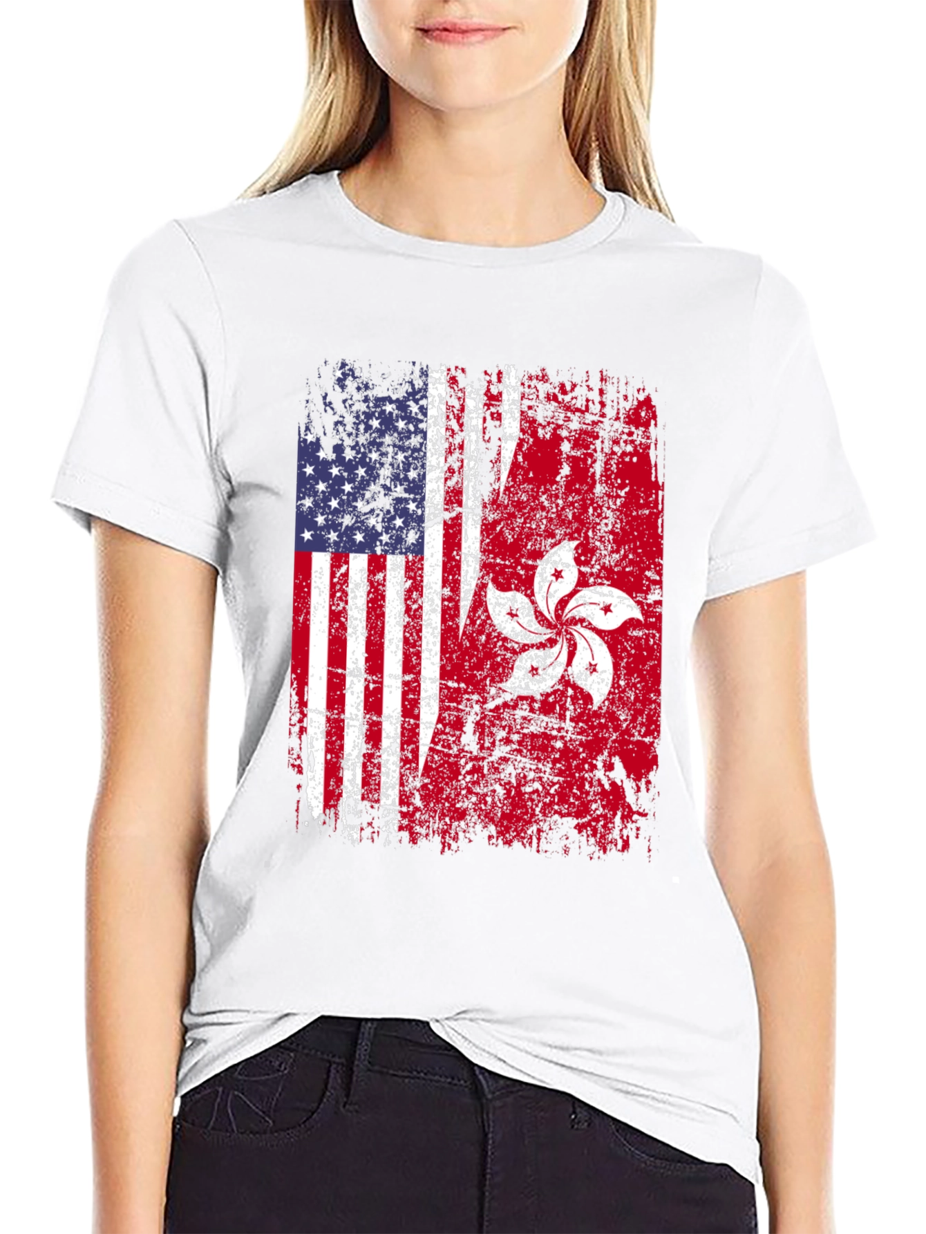 Black USA Hong Kong Flag Graphic Tee view 9