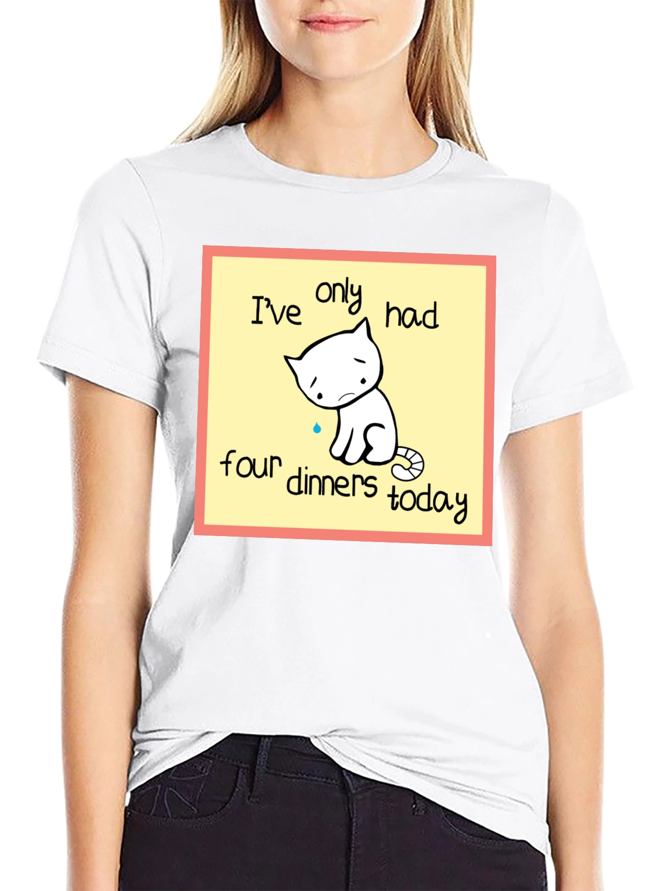 Black Funny Cat T-Shirt: Only Four Dinners Today view 9