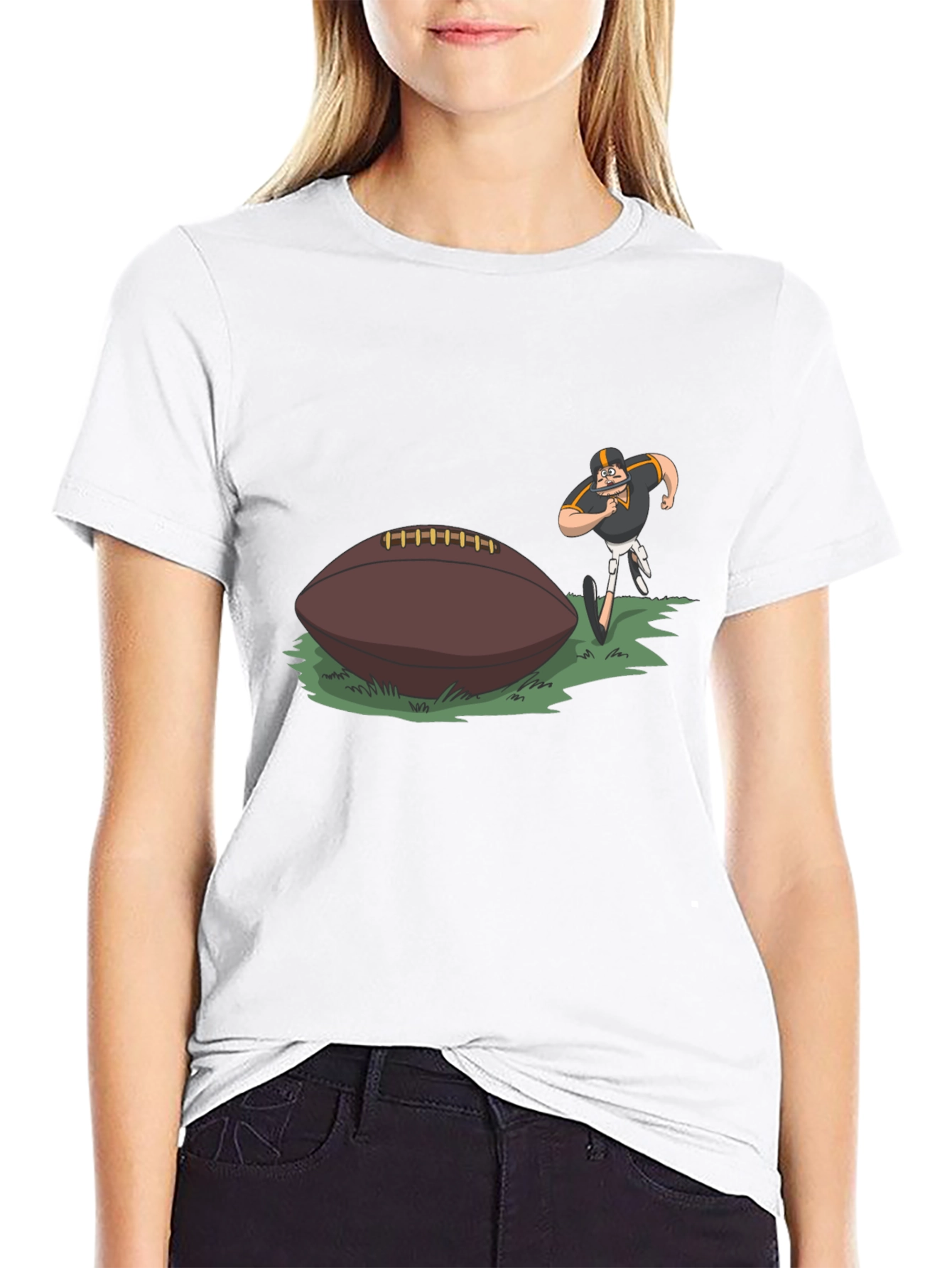 Black Football Player Cartoon Print Black T-Shirt view 9