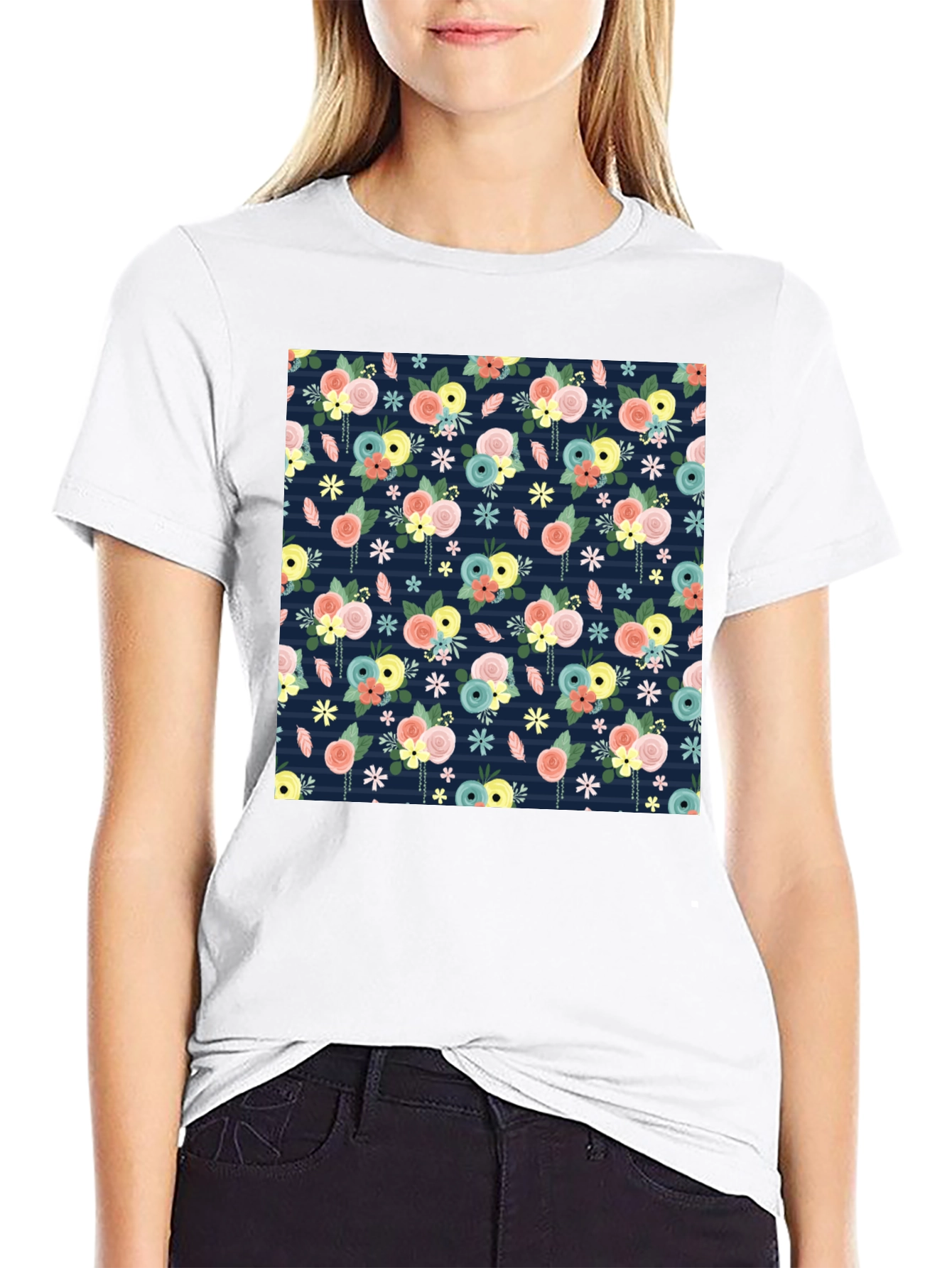 Floral Print Black T-Shirt - 9