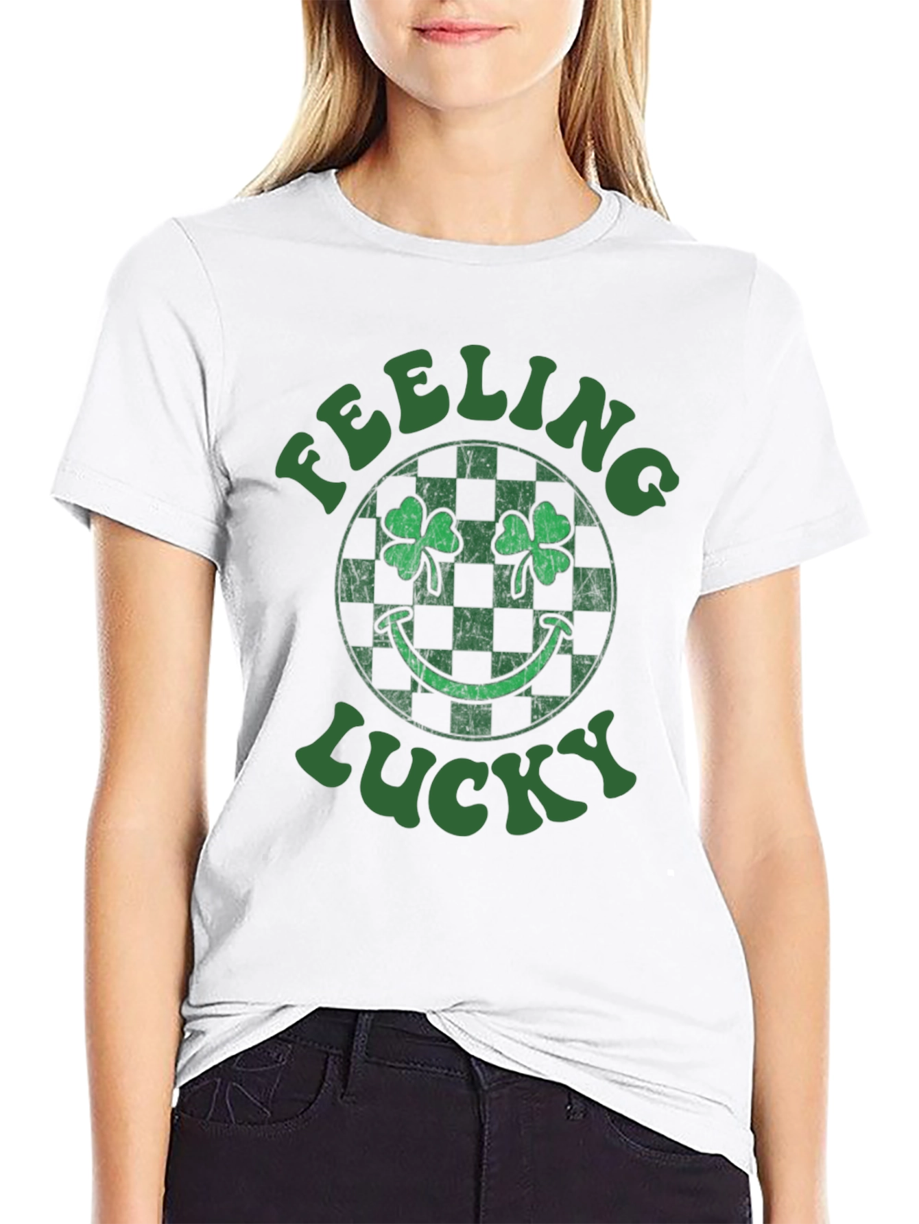 Black Feeling Lucky St. Patrick's Day Shamrock T-Shirt view 9
