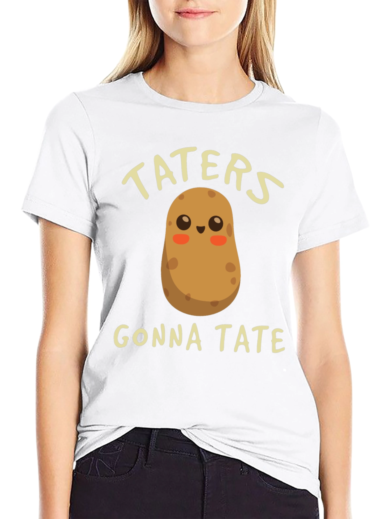 Black Funny Potato T-Shirt - Taters Gonna Tate - Novelty Tee view 9