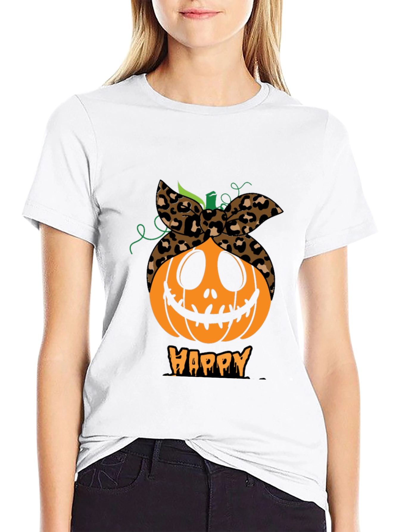 Black Happy Pumpkin Headband Graphic Tee view 9