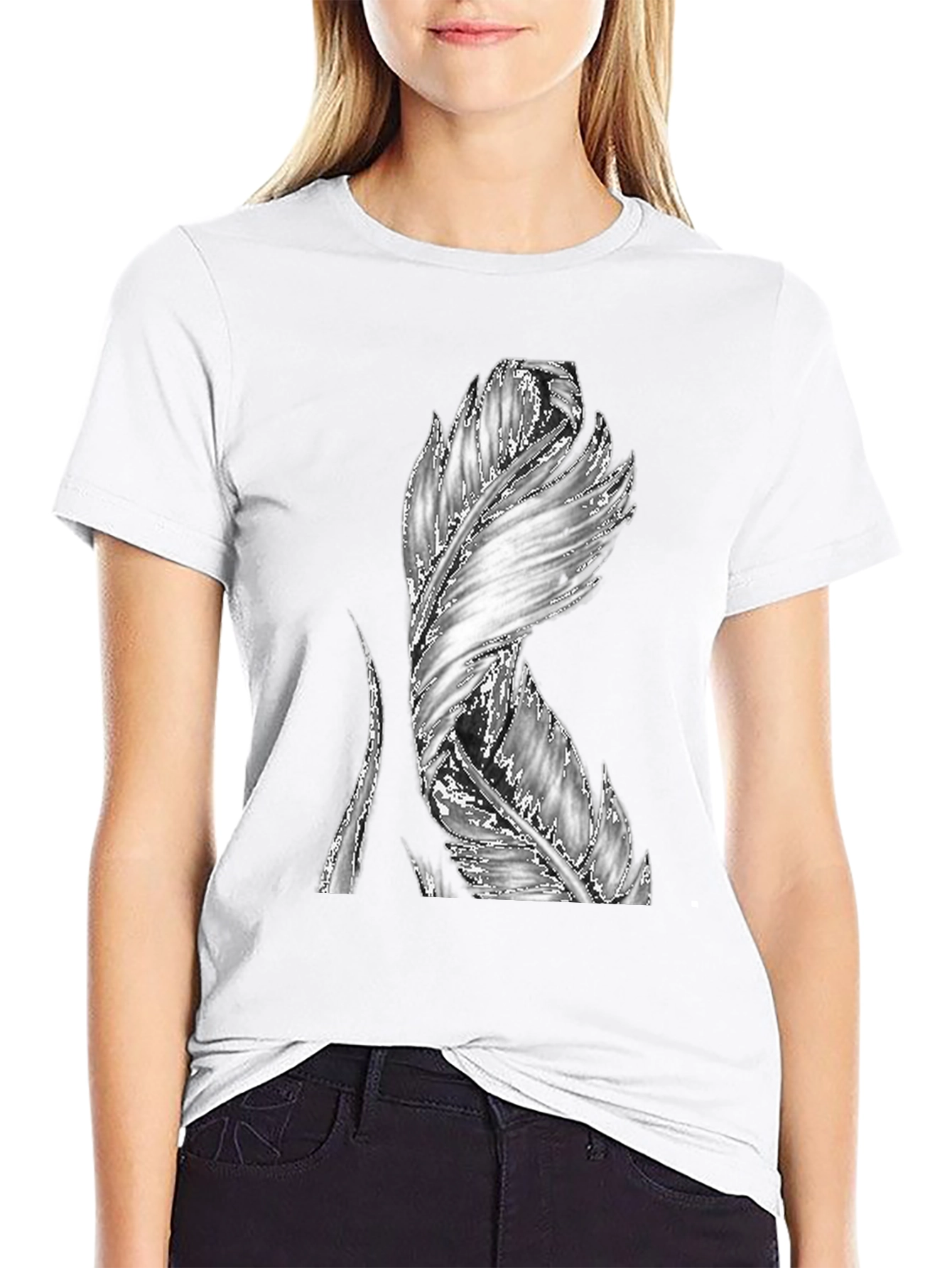 Black Feather Graphic Black T-Shirt - Unique Design view 9